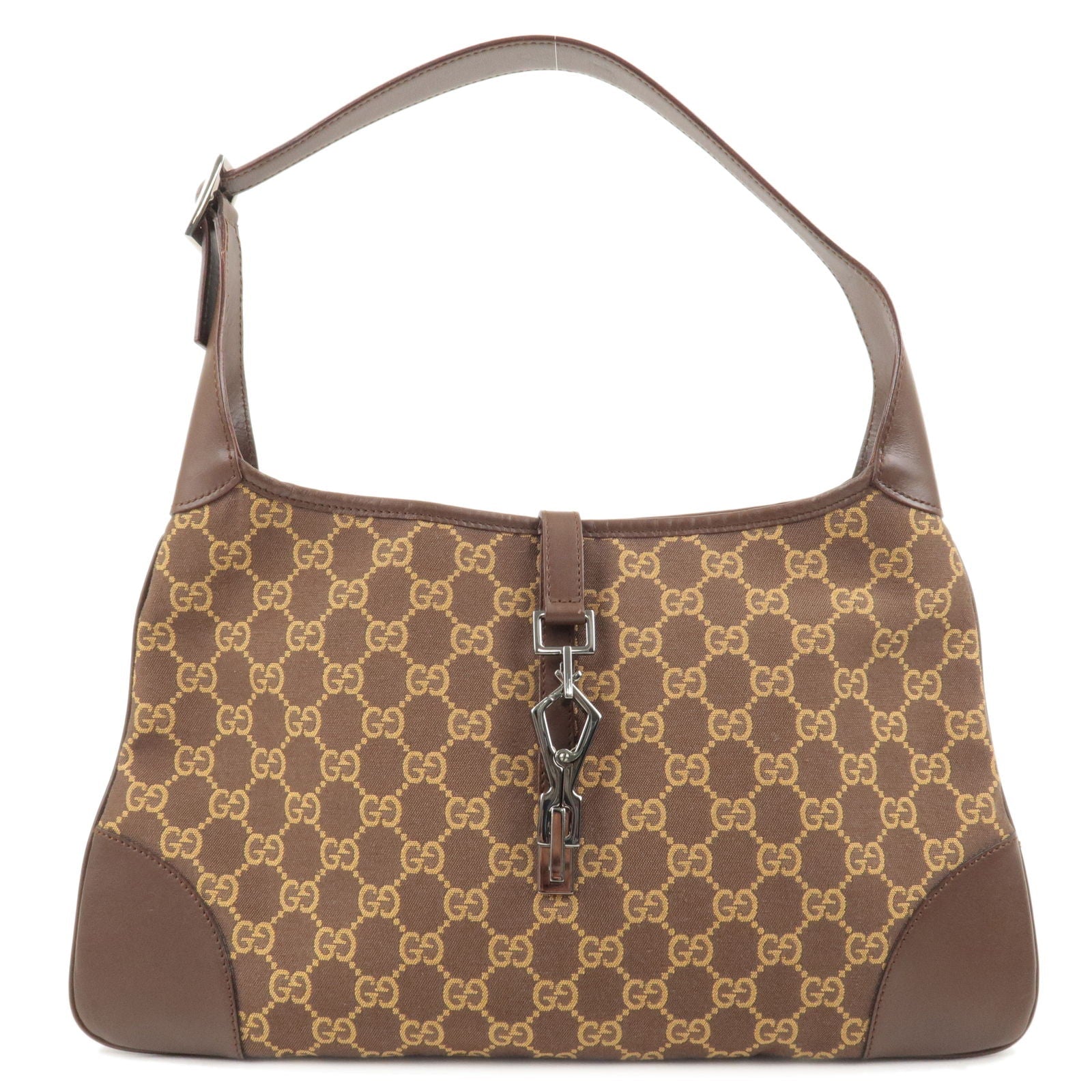 GUCCI Jackie Canvas Leather Shoulder Bag Brown 001.4057