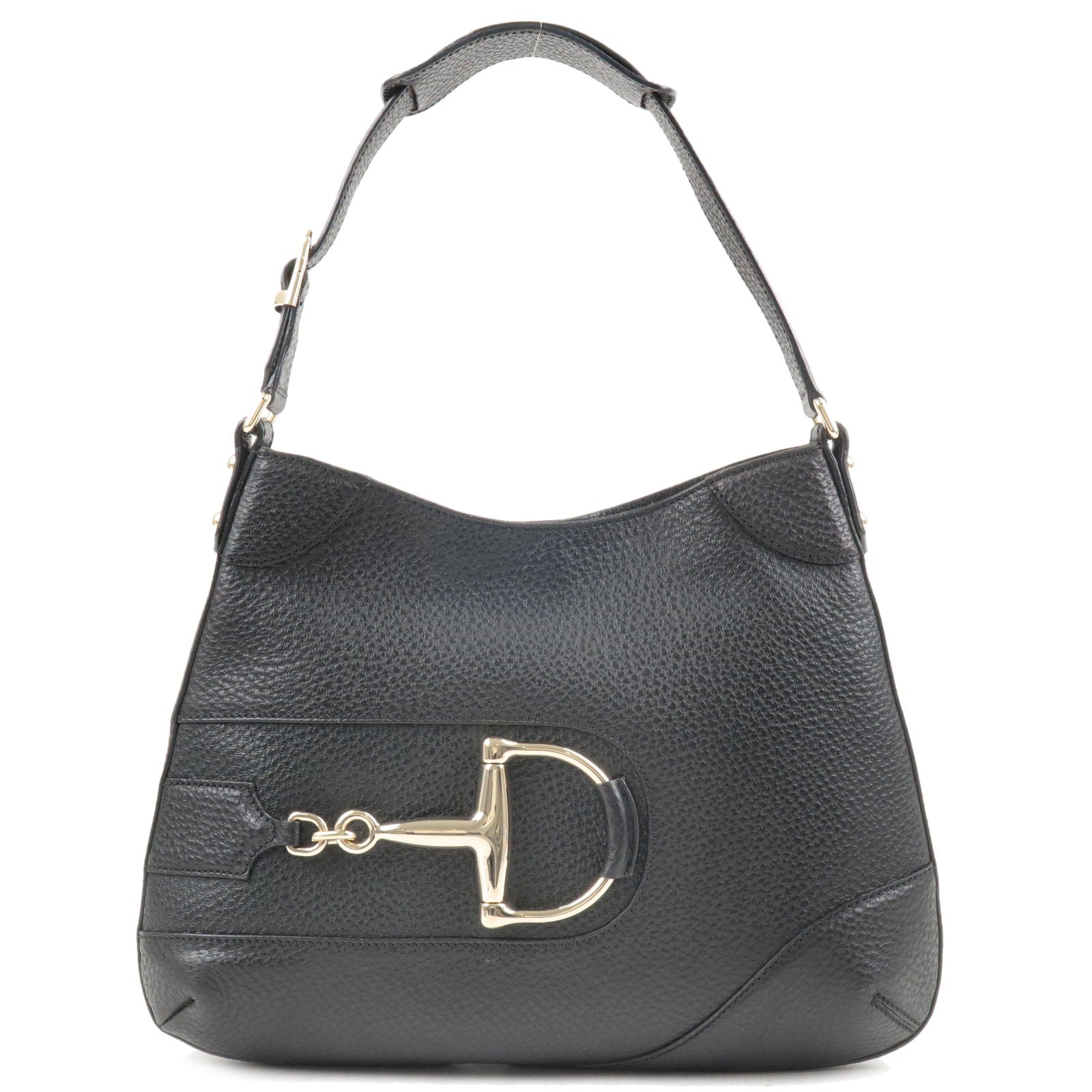 GUCCI Horsebit Leather Shoulder Bag Black 137388