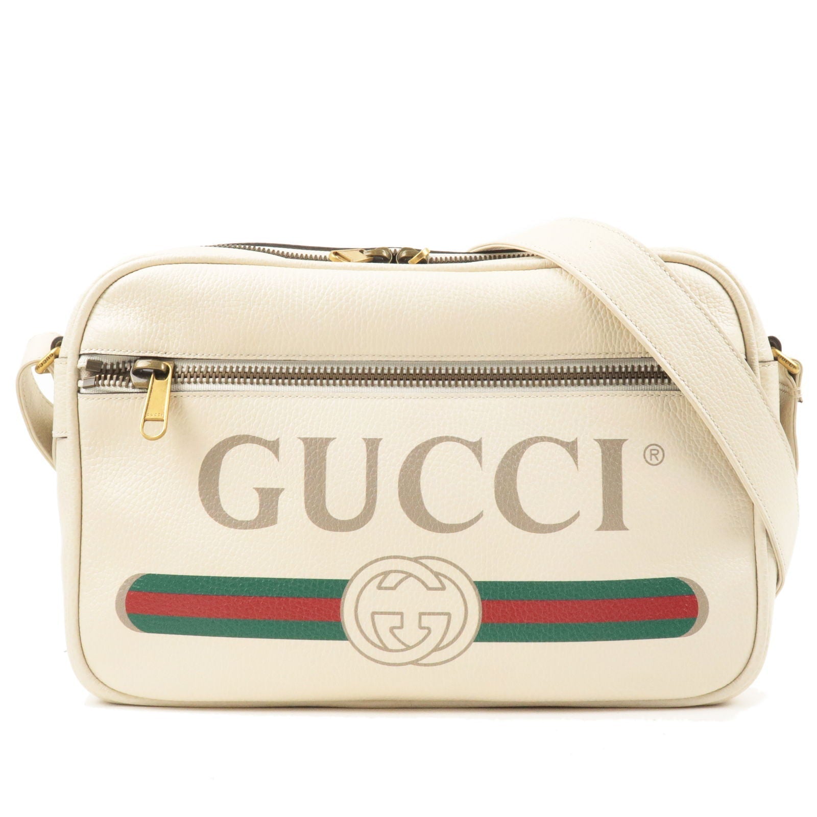 GUCCI Sherry Gucci Print Leather Shoulder Bag Ivory 523589