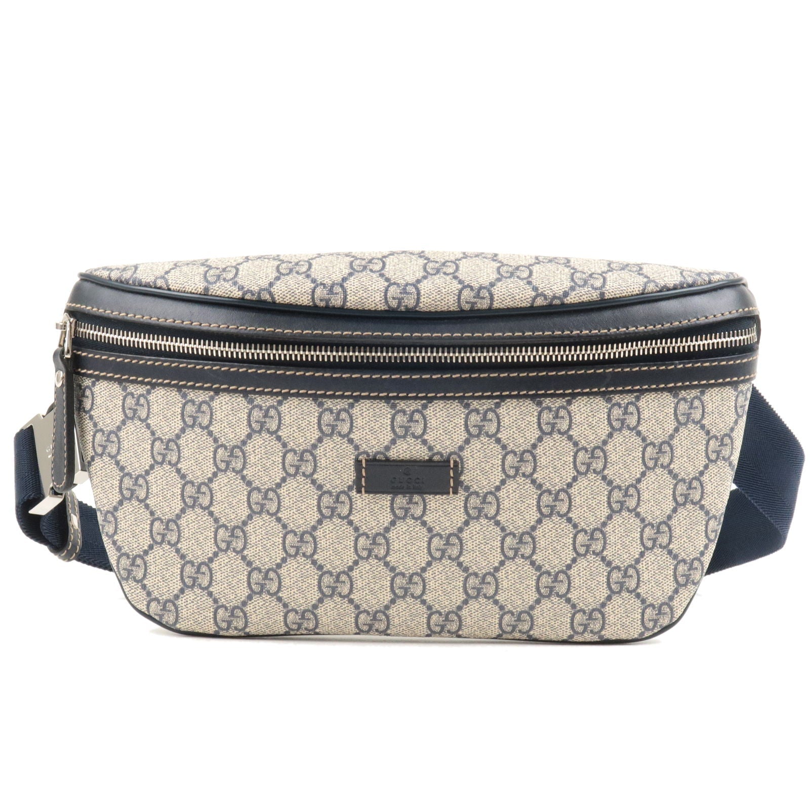 GUCCI GG Supreme Leather Waist Bag Crossbody Bag Navy Beige 233269