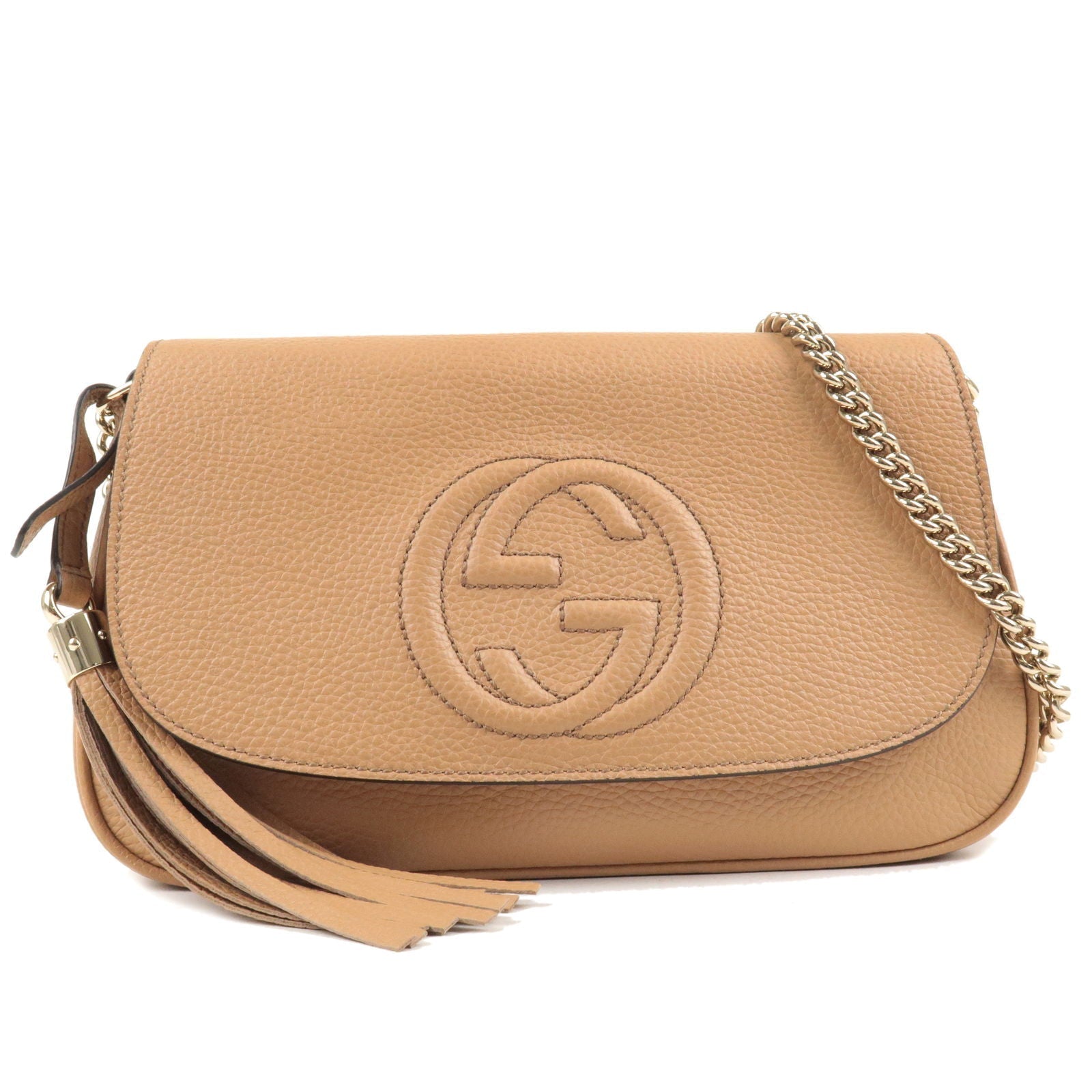 GUCCI SOHO Leather Chain Shoulder Bag Crossbody Bag Beige 536224