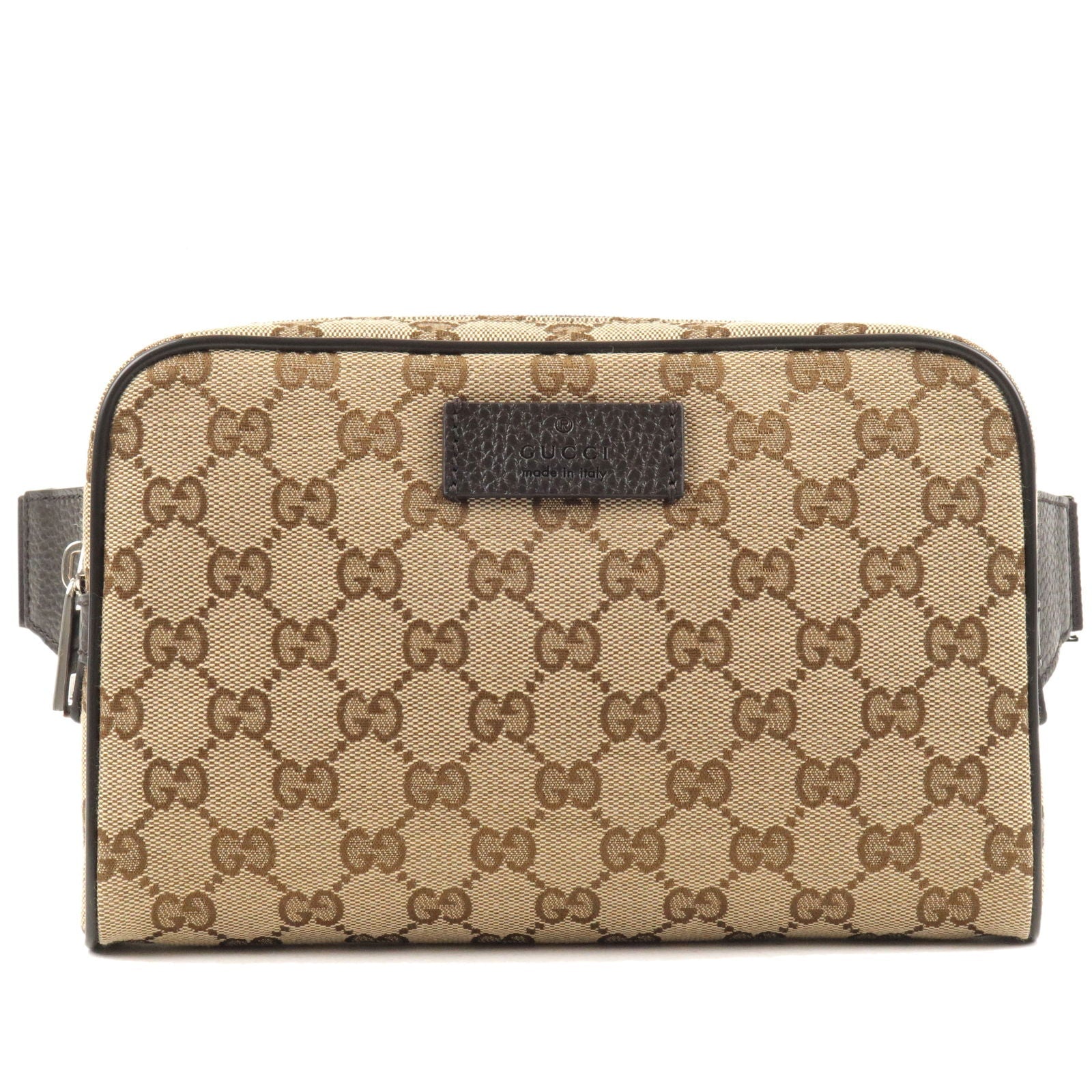 GUCCI GG Canvas Leather Waist Bag Beige Brown 449174