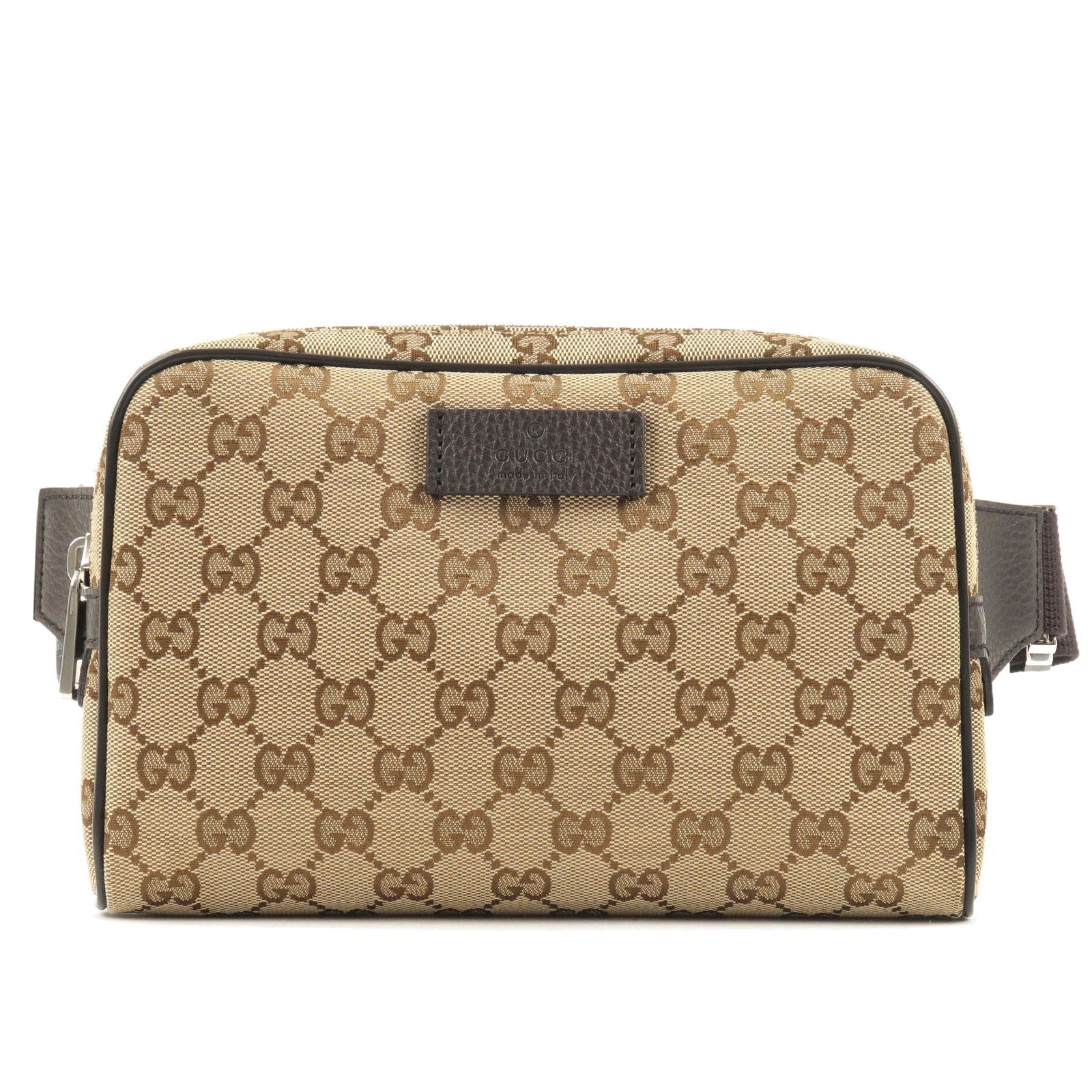 GUCCI GG Canvas Leather Waist Bag Beige Brown 449174