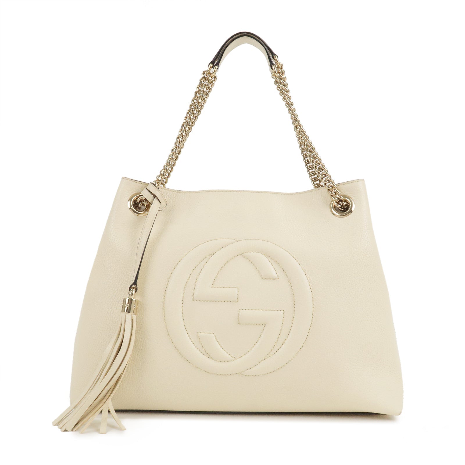 GUCCI SOHO Interlocking Leather Chain Shoulder Bag Ivory 536196