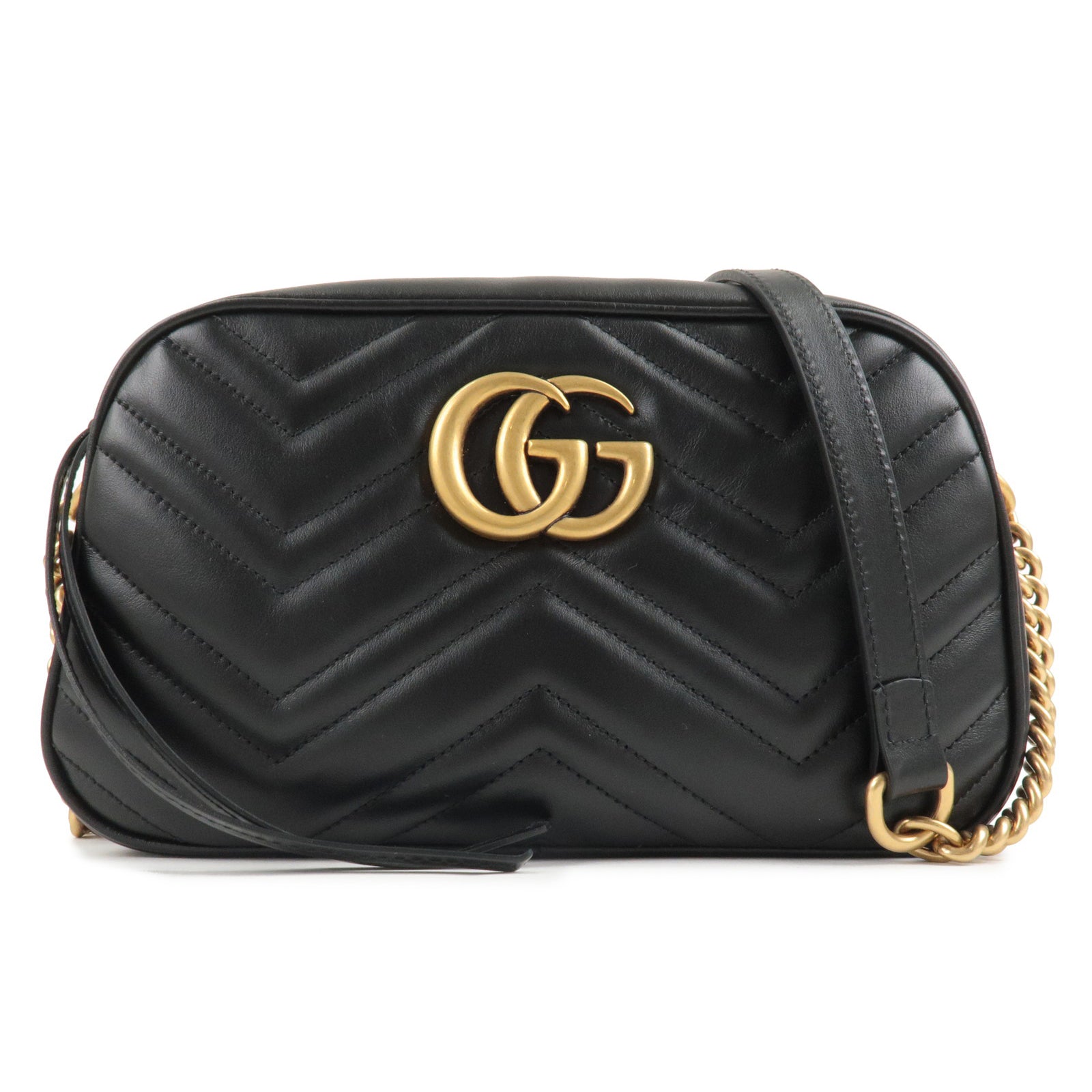 GUCCI GG Marmont Leather Chain Shoulder Bag Black 447632