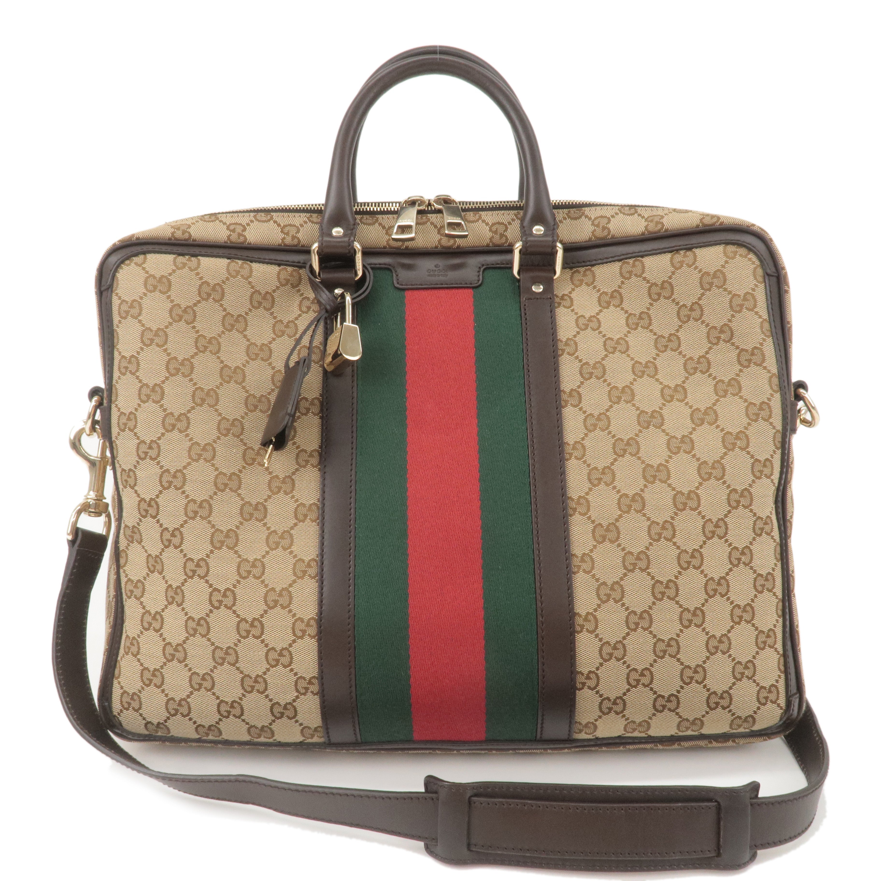 GUCCI Sherry GG Canvas Leather 2Way Business Bag Beige 246408