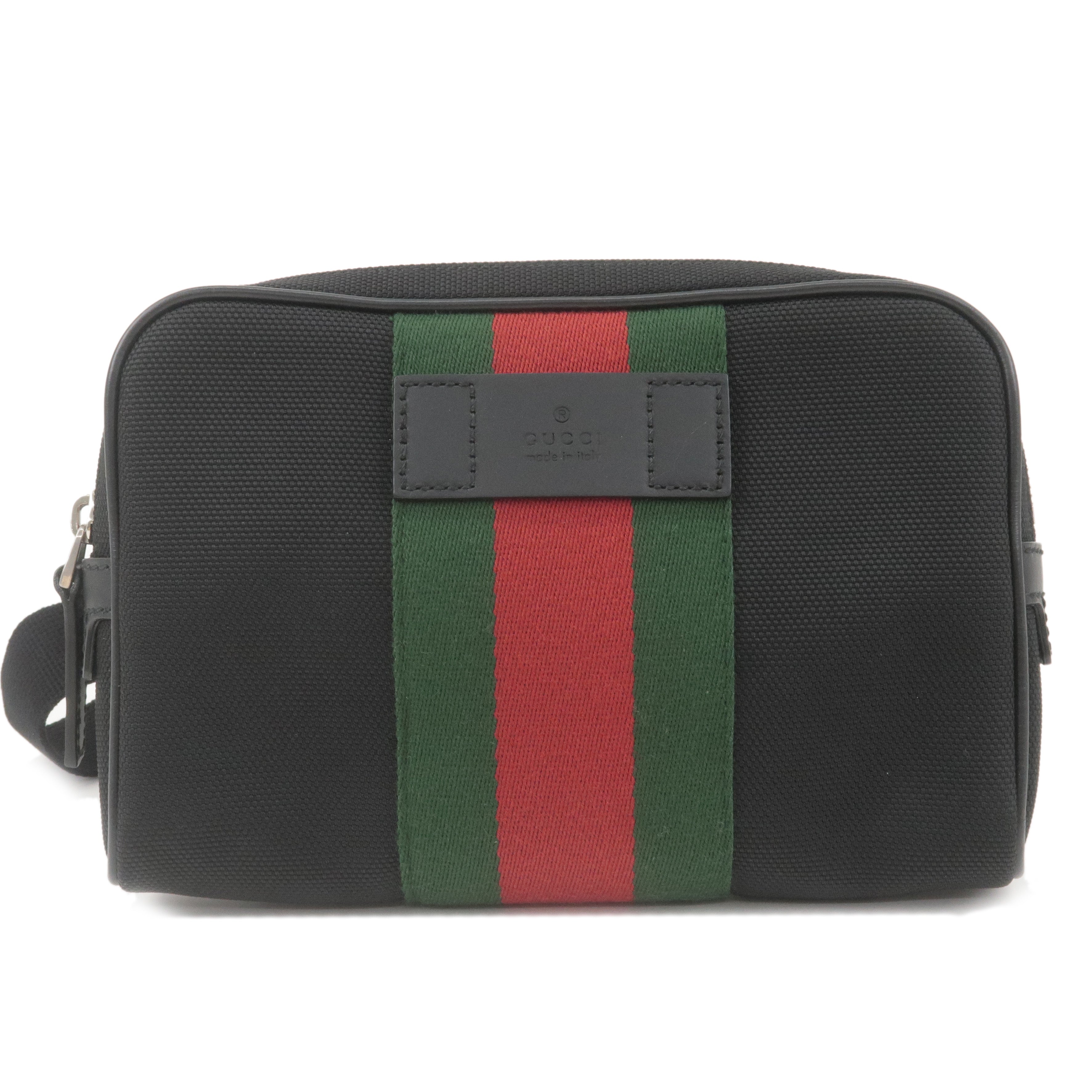 GUCCI Sherry Canvas Leather Waist Bag Body Bag Black 630919