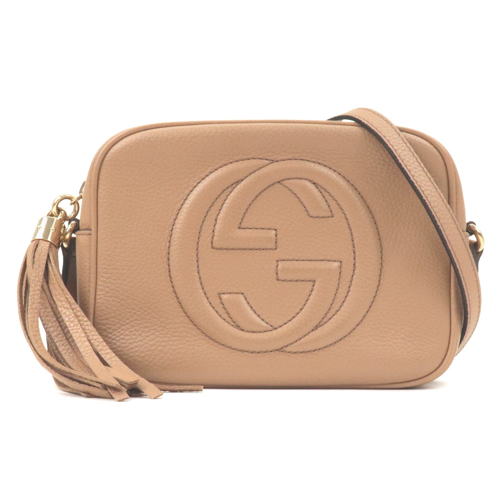 GUCCI SOHO Small Disco Leather Shoulder Bag Beige 308364