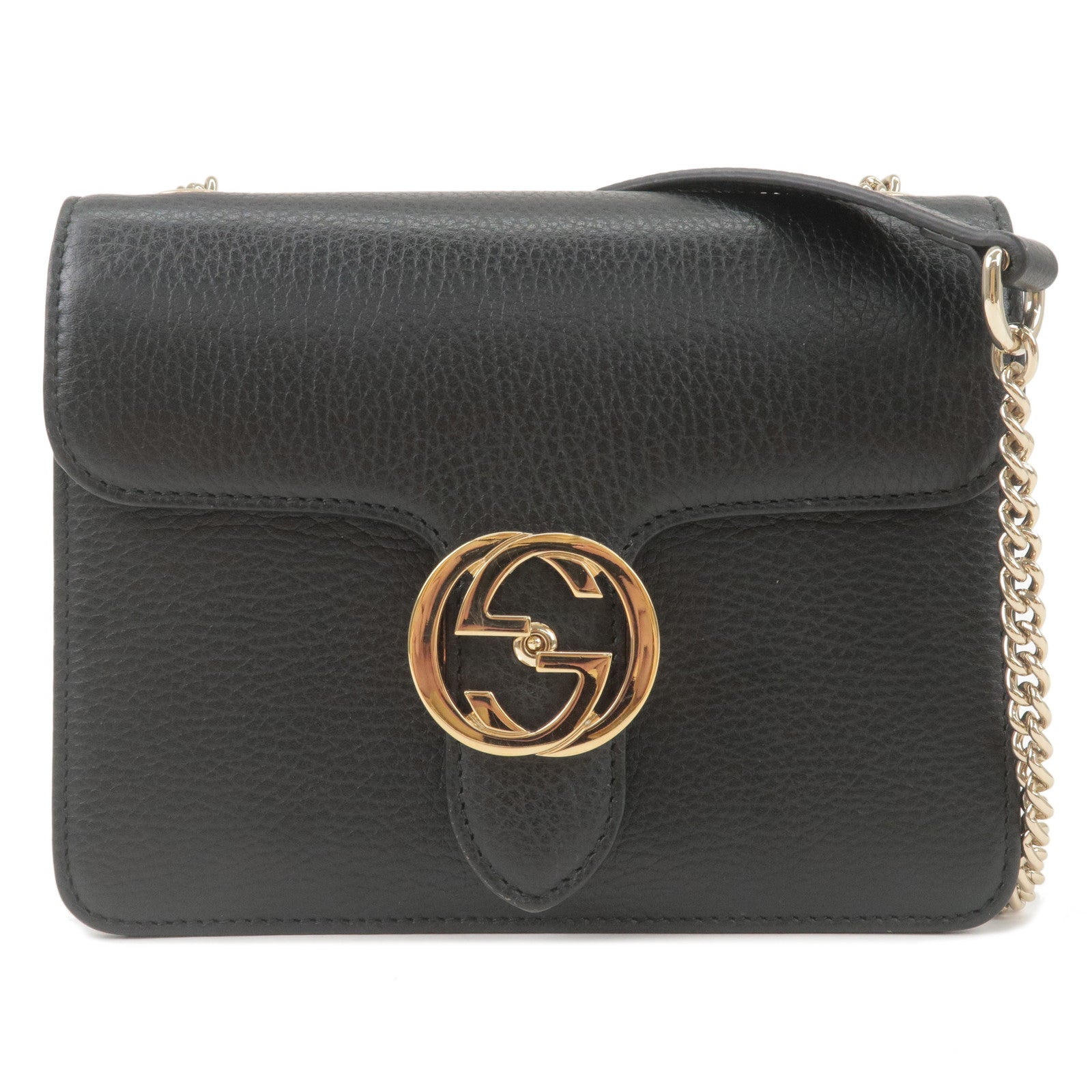 GUCCI Interlocking G Leather Chain Shoulder Bag Black 510304