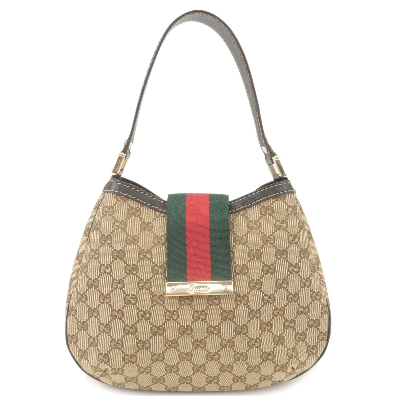 GUCCI Sherry Line GG Canvas Leather Shoulder Bag Beige 233608