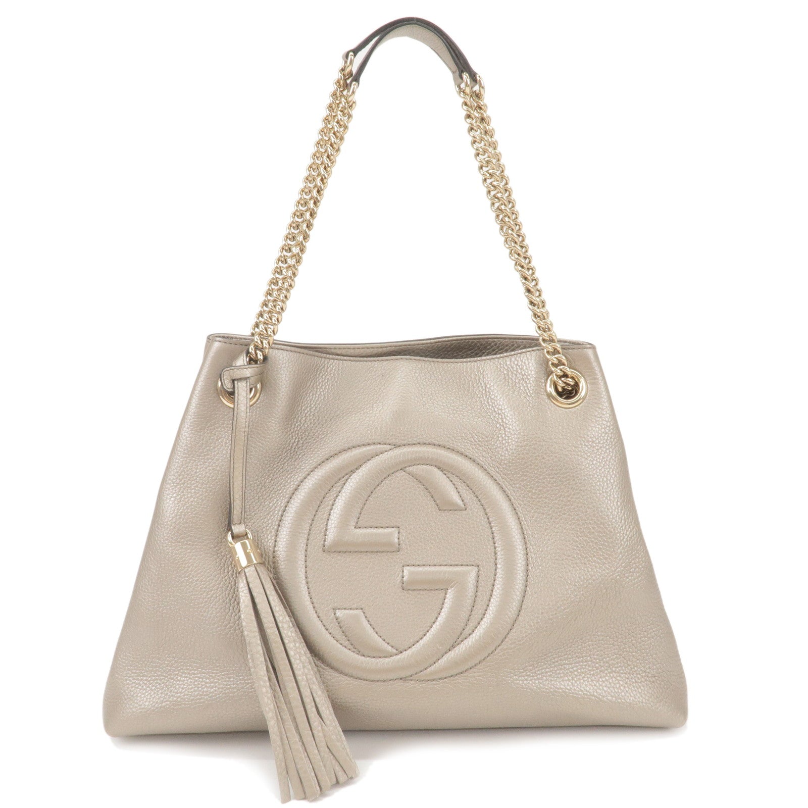 GUCCI SOHO Leather Chain Shoulder Bag Champagne Gold 308982