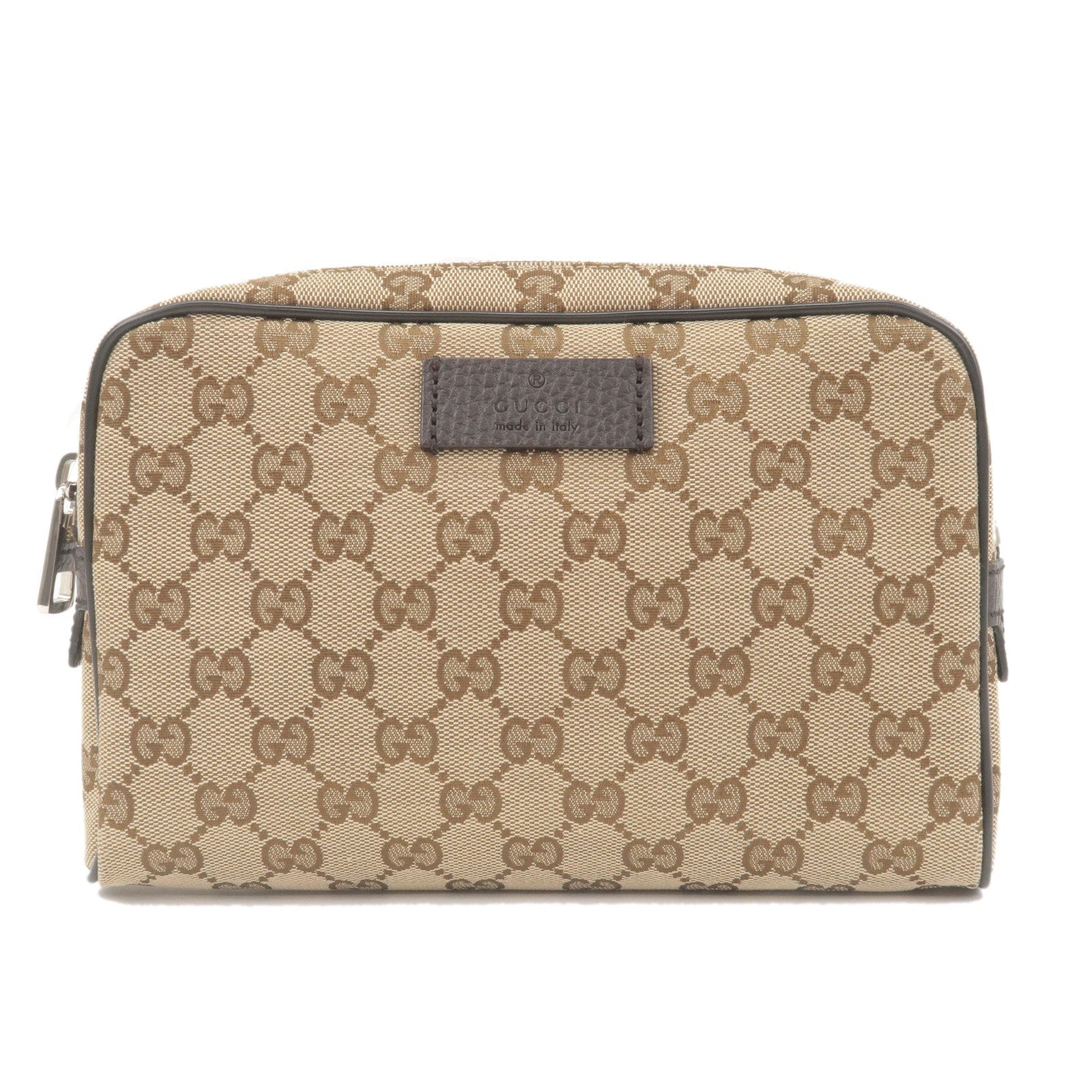 GUCCI GG Canvas Leather Waist Bag Beige Brown 449174