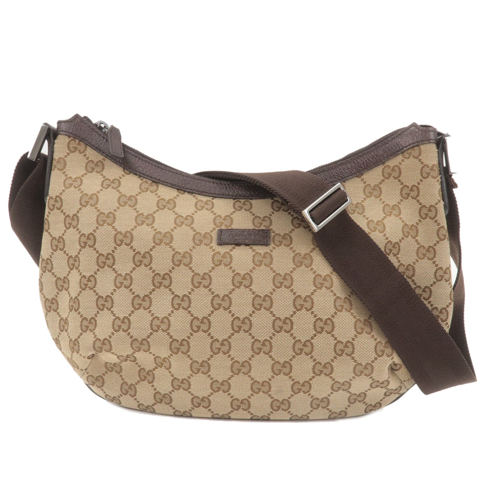 GUCCI GG Canvas Leather Shoulder Bag Beige Brown 181092