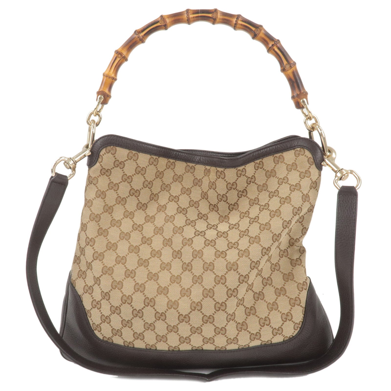 GUCCI Bamboo GG Canvas  Leather Diana 2WAY Bag Beige Brown 282315