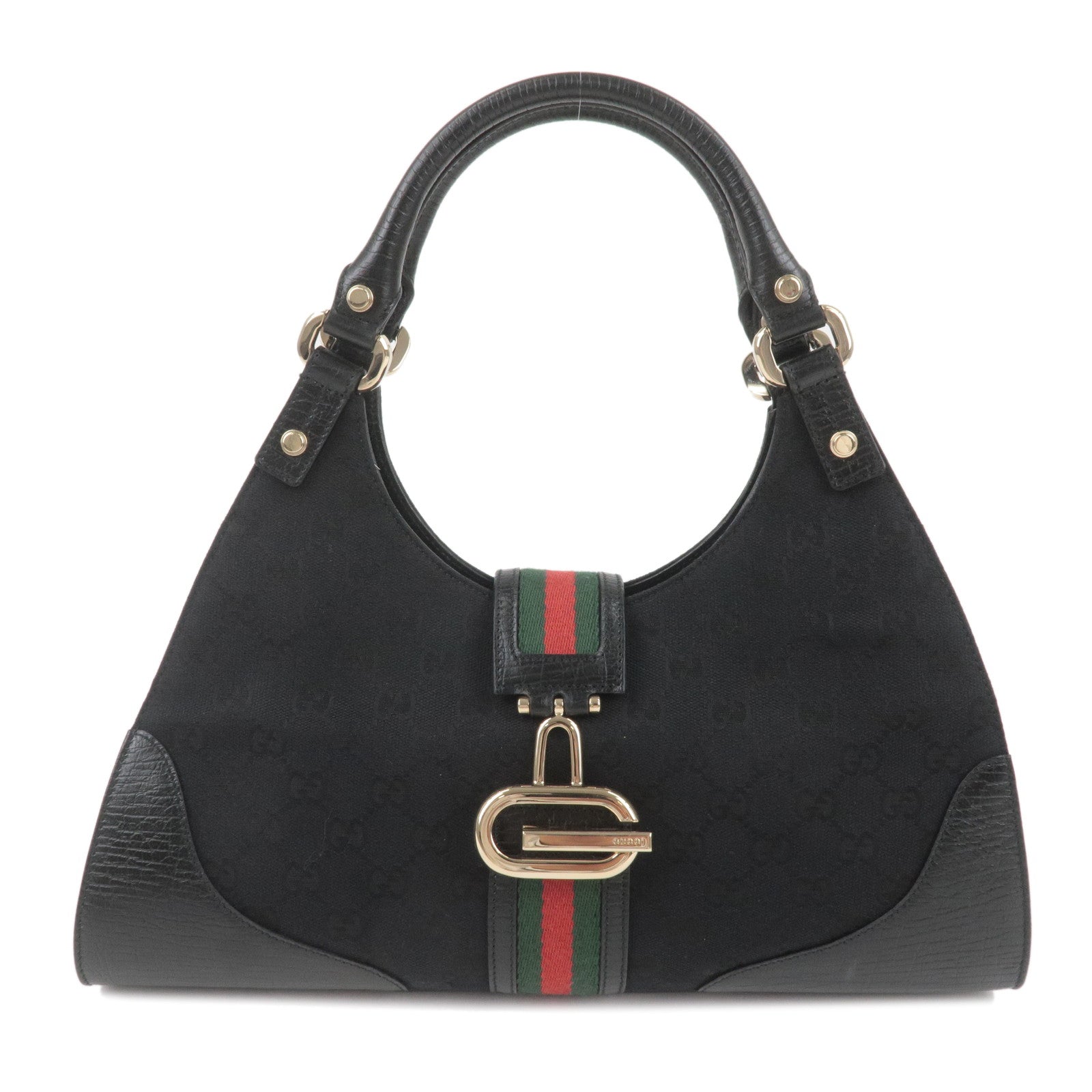 GUCCI Sherry GG Canvas Leather Shoulder Bag Black 130995