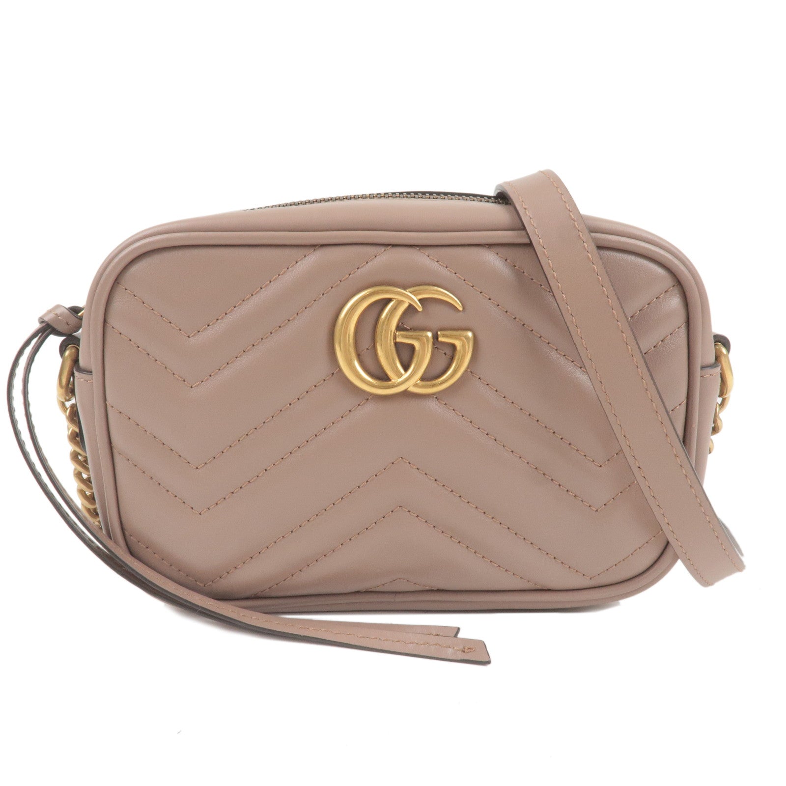 GUCCI GG Marmont Leather Chain Shoulder Bag Beige 448065