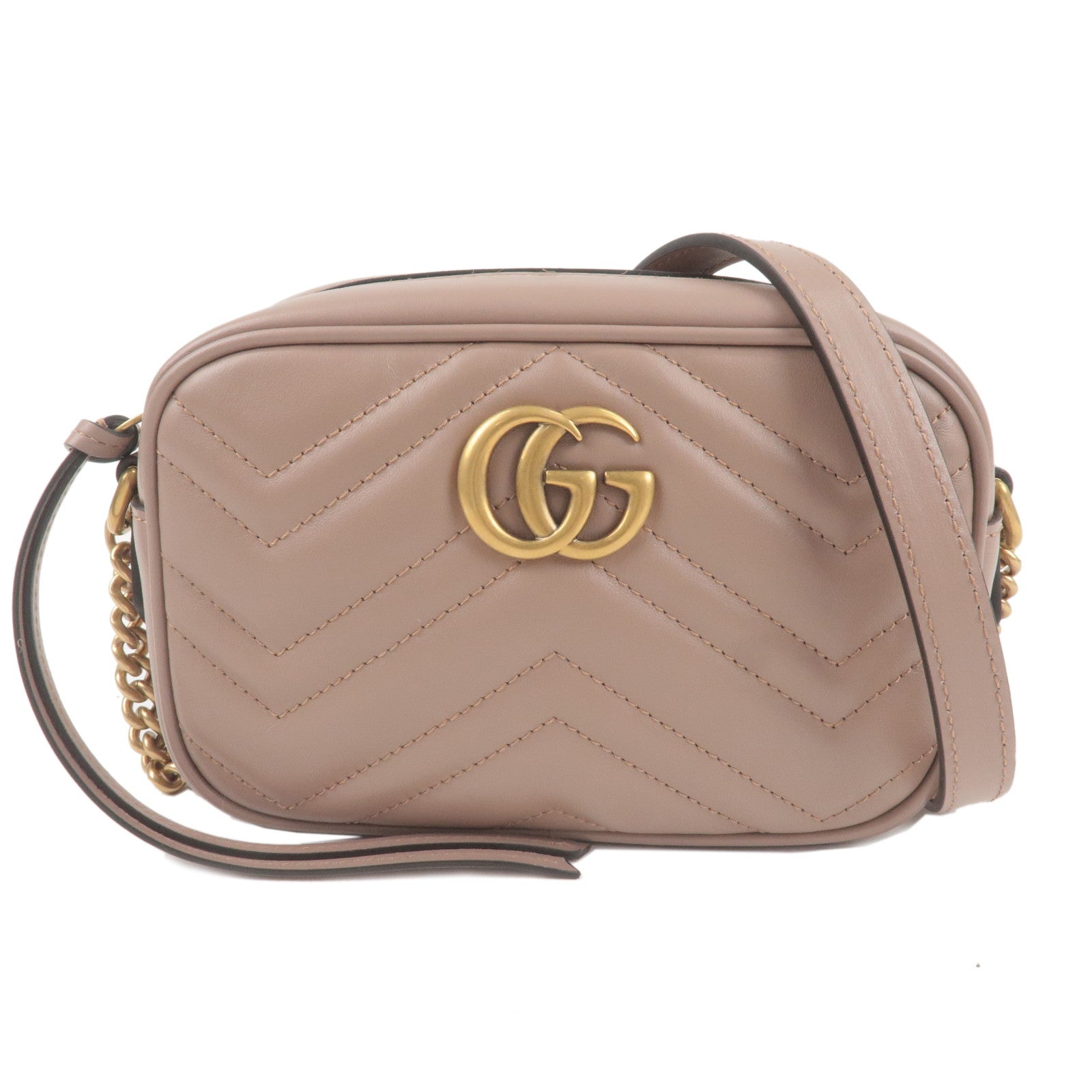 GUCCI GG Marmont Leather Chain Shoulder Bag Beige 448065