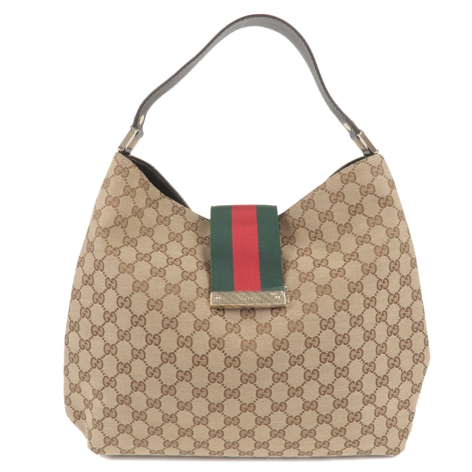 GUCCI Sherry GG Canvas Leather Shoulder Bag Beige Brown 211933