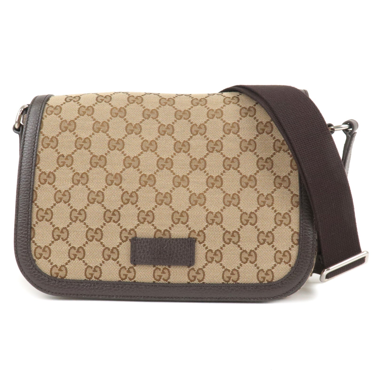 GUCCI GG Canvas Leather Shoulder Bag Beige Brown 449172