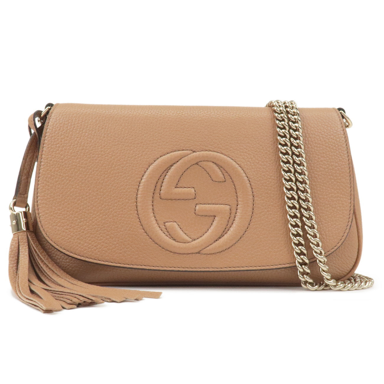 GUCCI SOHO Leather Crossbody Chain Shoulder Bag Beige 536224