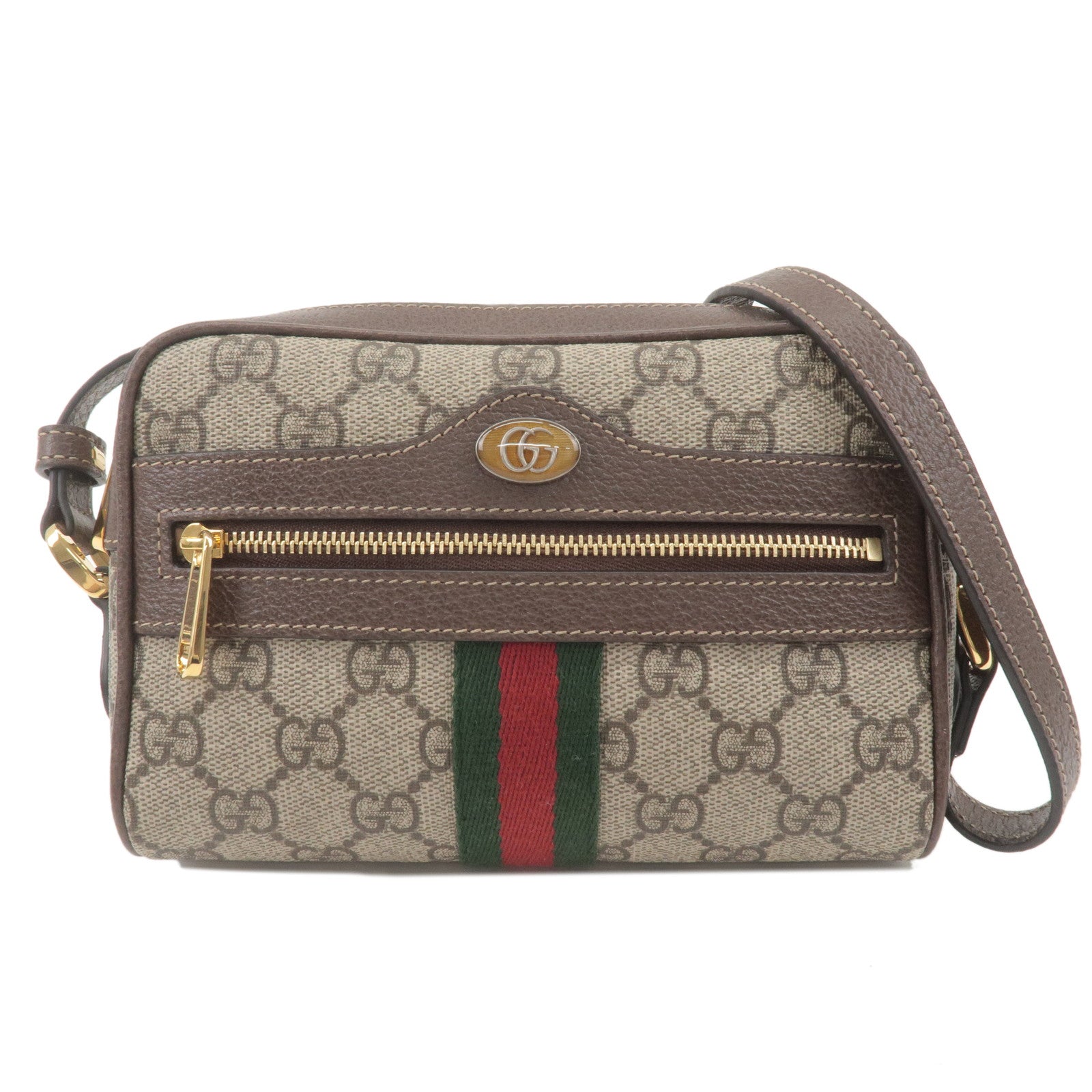 GUCCI Ophidia Leather Crossbody Shoulder Bag Beige Brown 517350