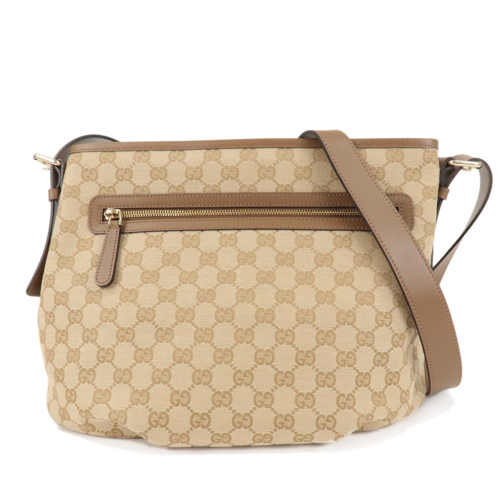 GUCCI GG Canvas Leather Shoulder Bag Beige Brown 388930