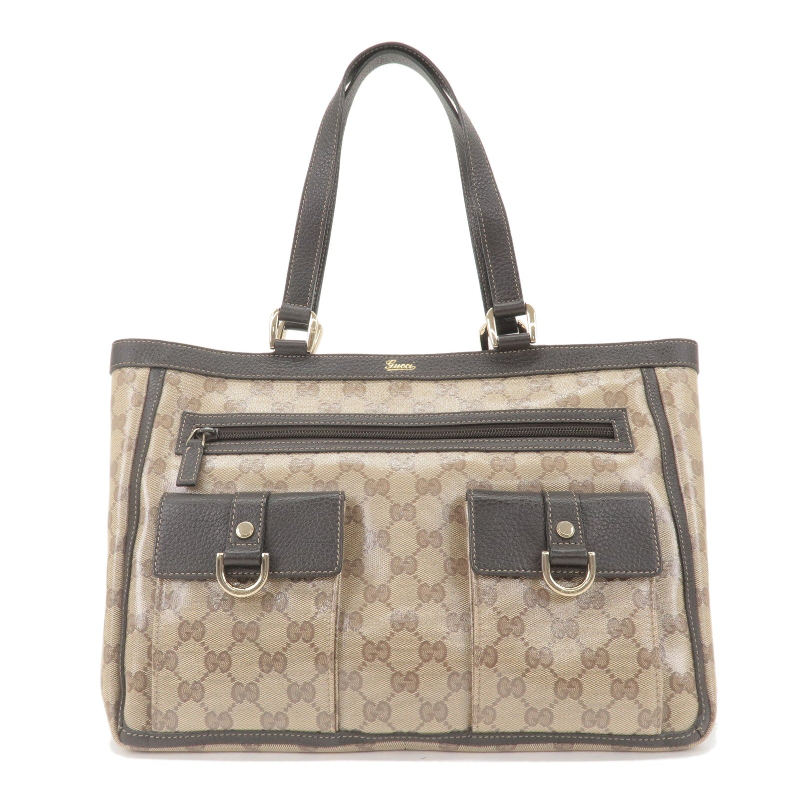 GUCCI Abbey GG Crystal Leather Tote Bag Beige Brown 268639