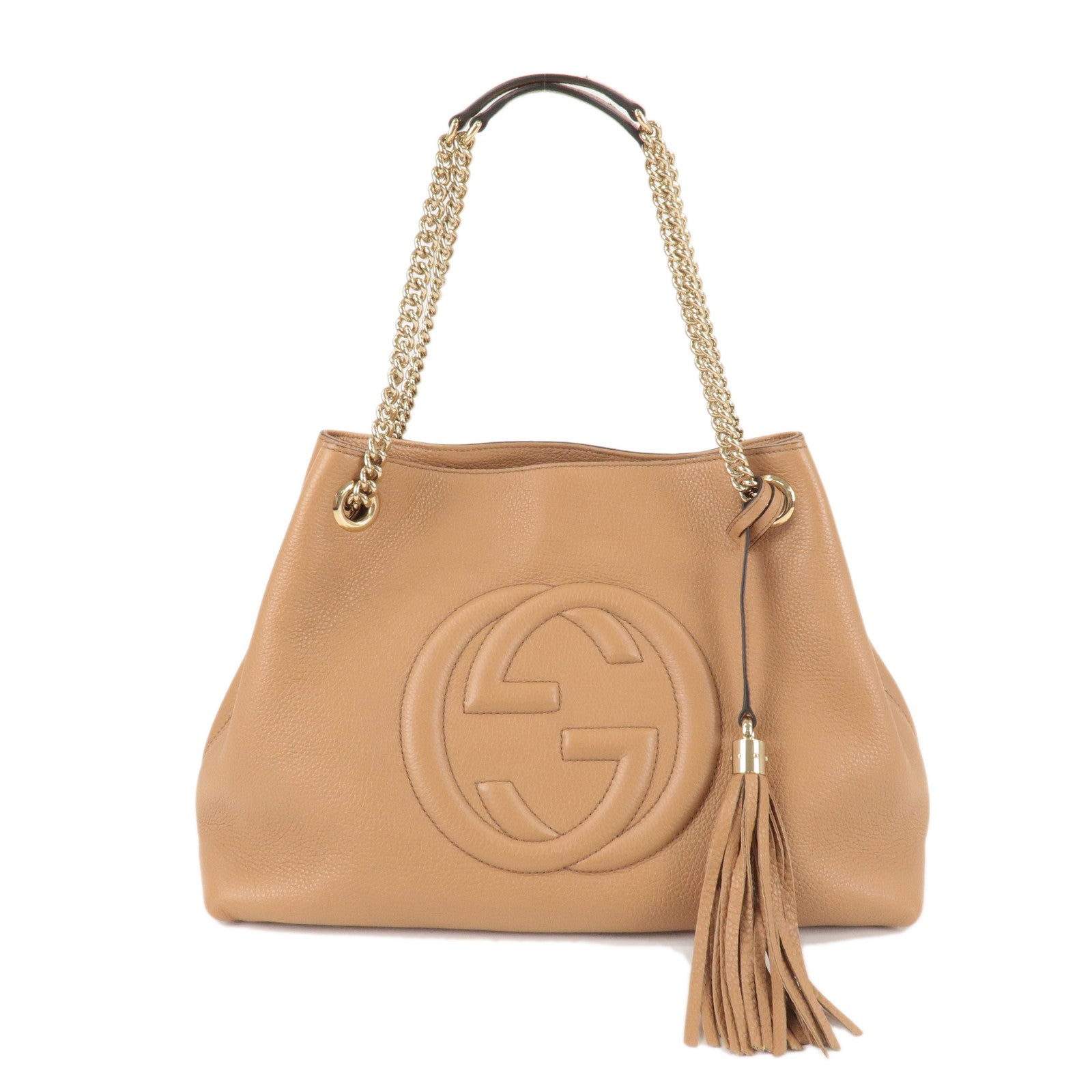 GUCCI SOHO Interlocking G Leather Chain Shoulder Bag Beige 536196