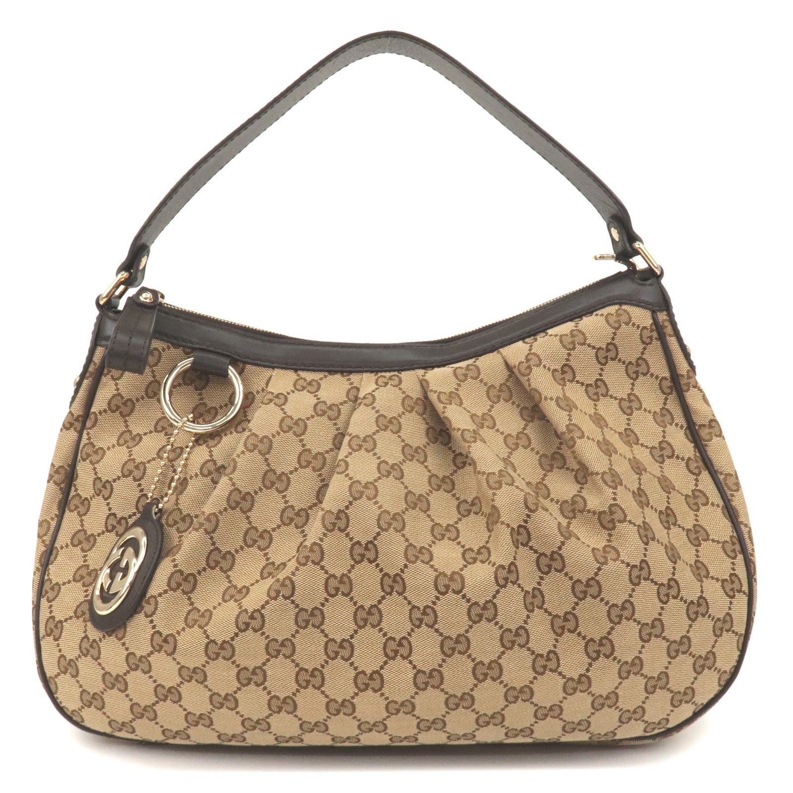 GUCCI Sukey GG Canvas Leather Shoulder Bag Beige Brown 362726