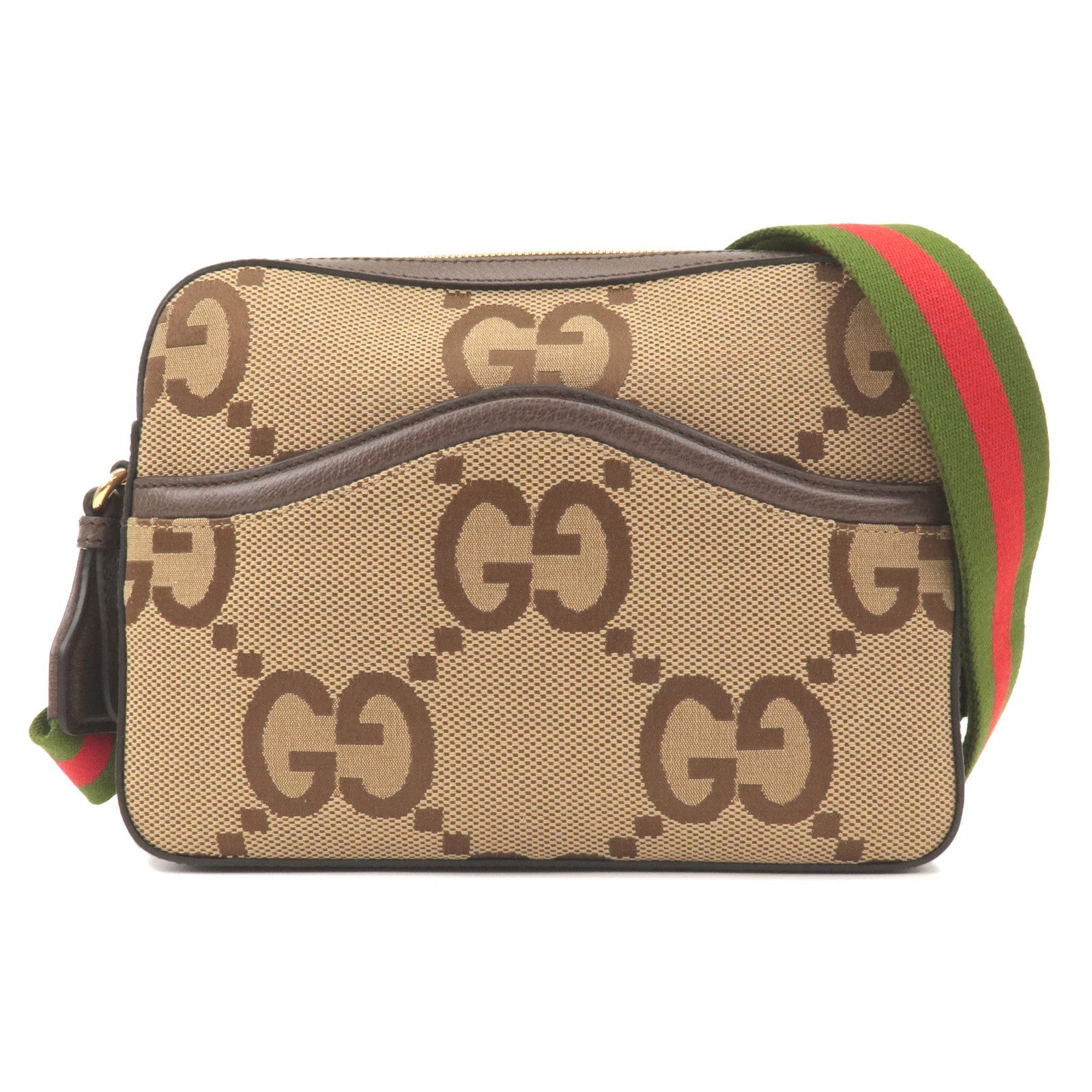 GUCCI Webbing Line Jumbo GG Canvas Leather Shoulder Bag 675891