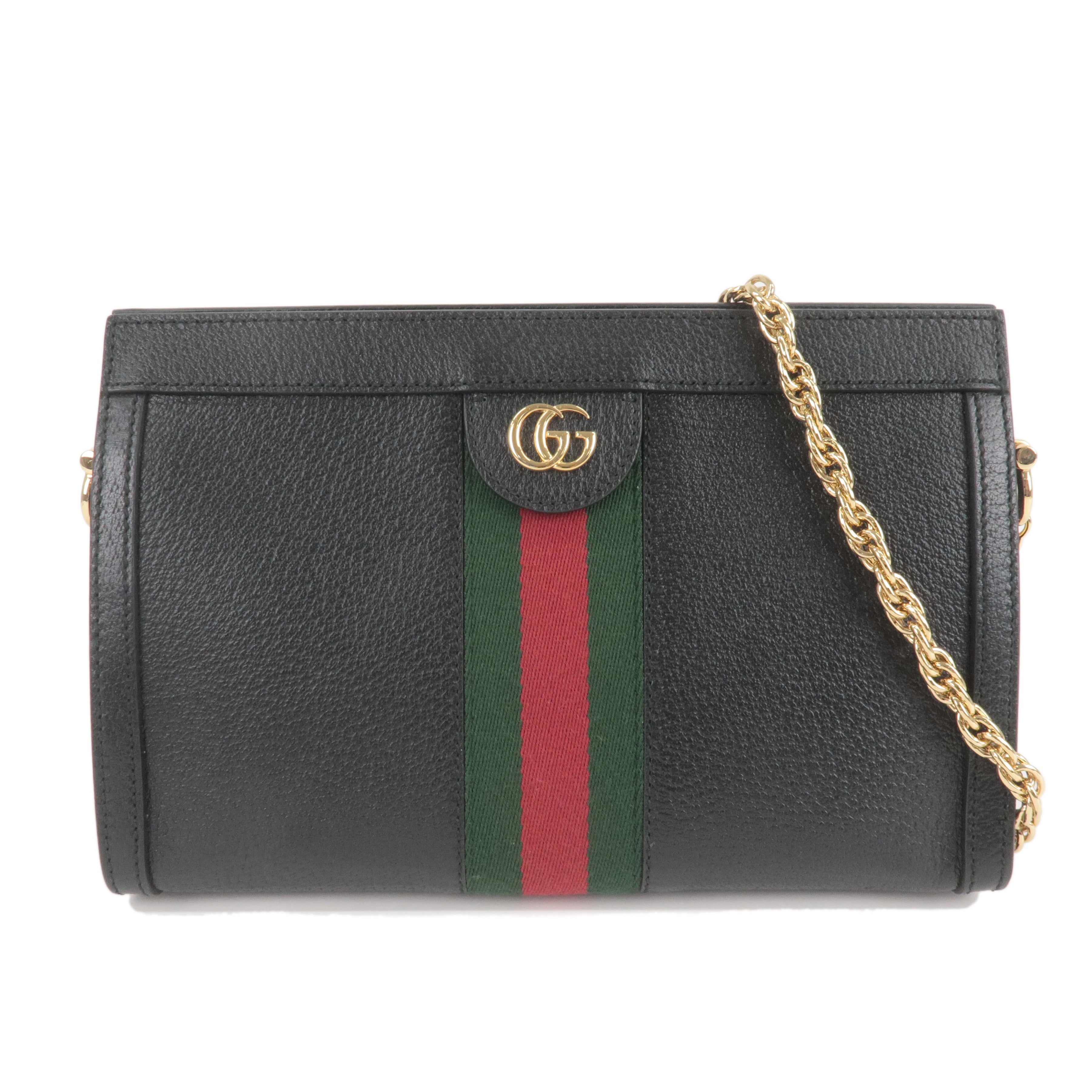 GUCCI Ophidia Leather Crossbnody Chain Shoulder Bag Black 503877