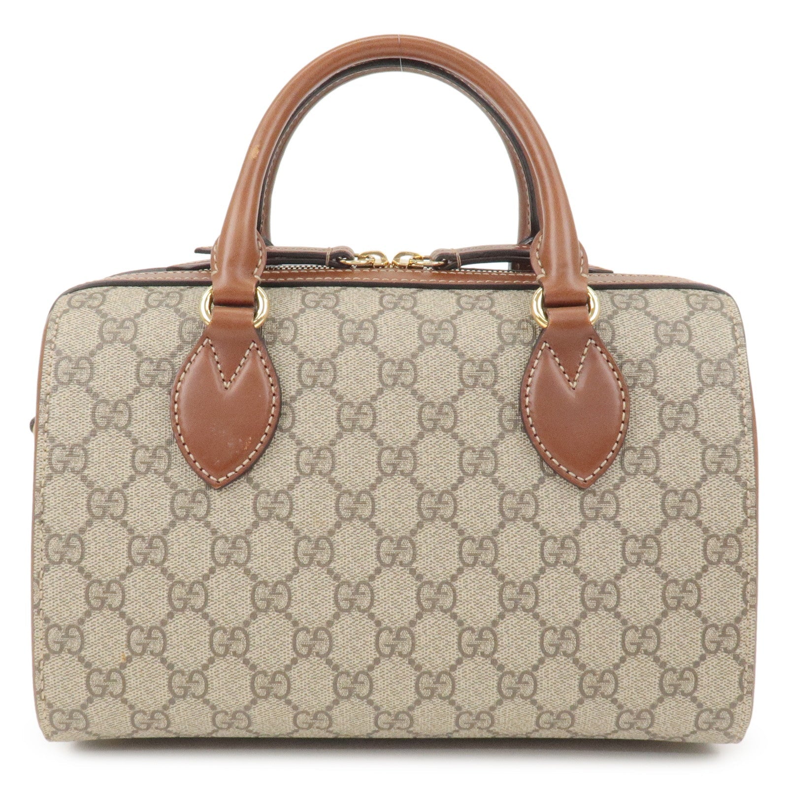 GUCCI GG Supreme Leather Boston Bag Brown Beige 409529