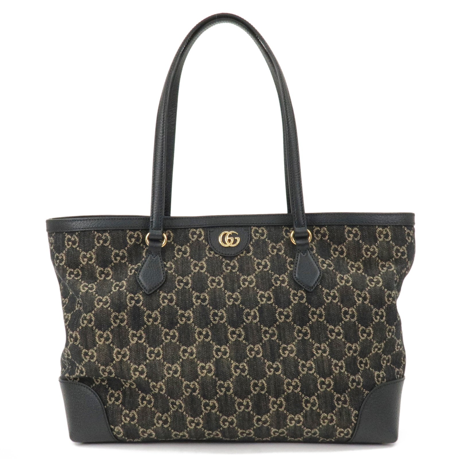 GUCCI Ophidia GG Supreme Leather Denim Tote Bag Black 631685