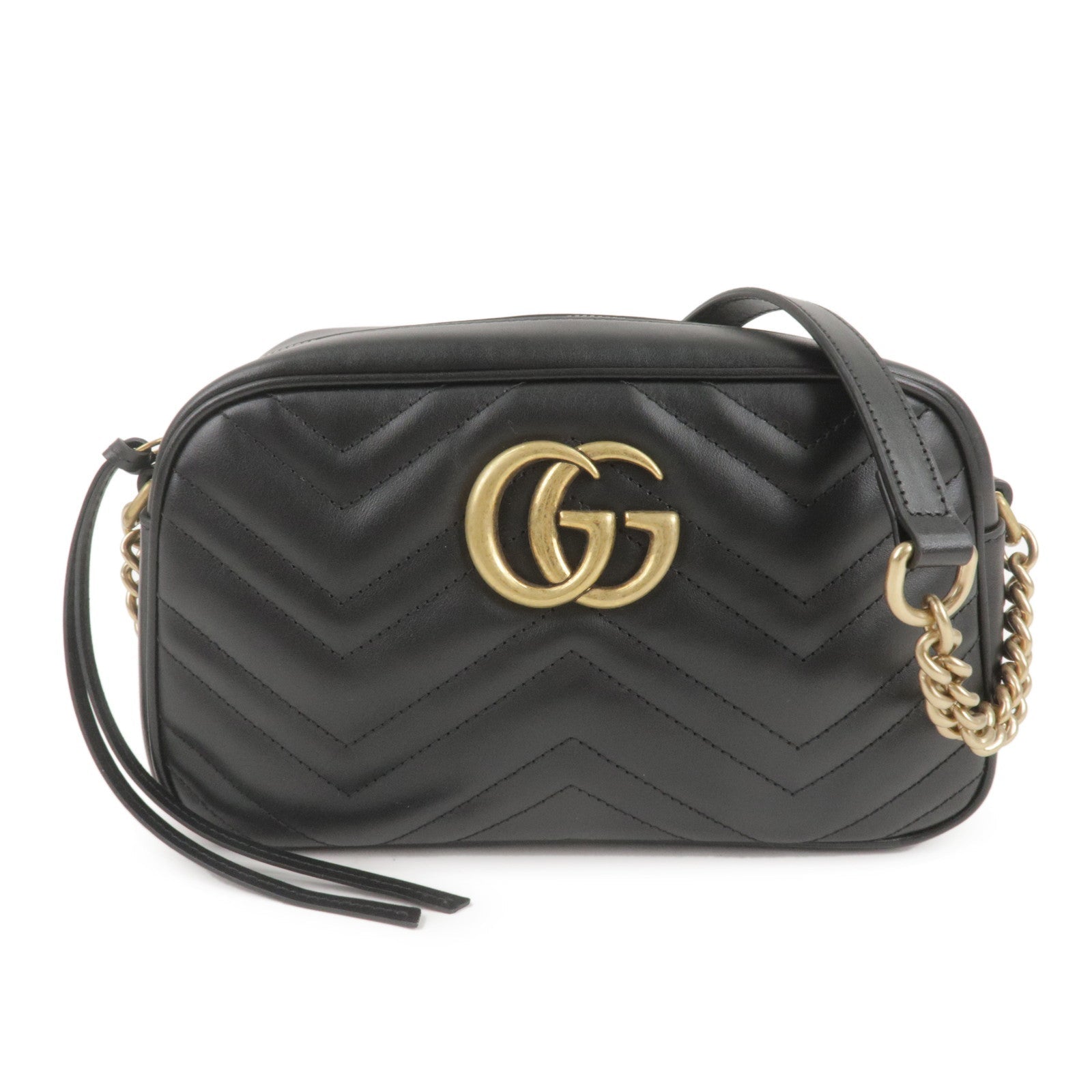 GUCCI GG Marmont Leather Chain Shoulder Bag Black 447632