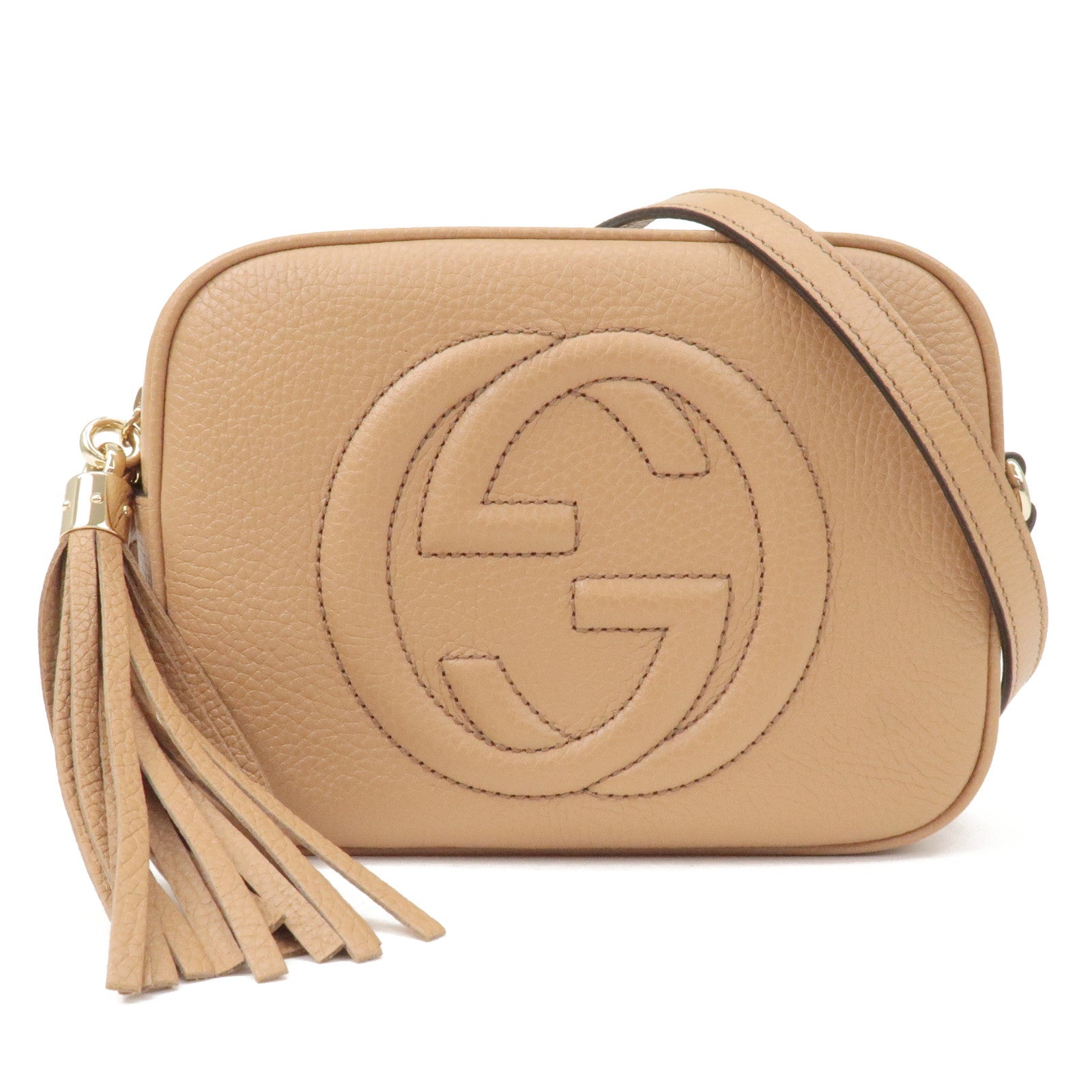 GUCCI SOHO Small Disco Leather Shoulder Bag Beige 308364