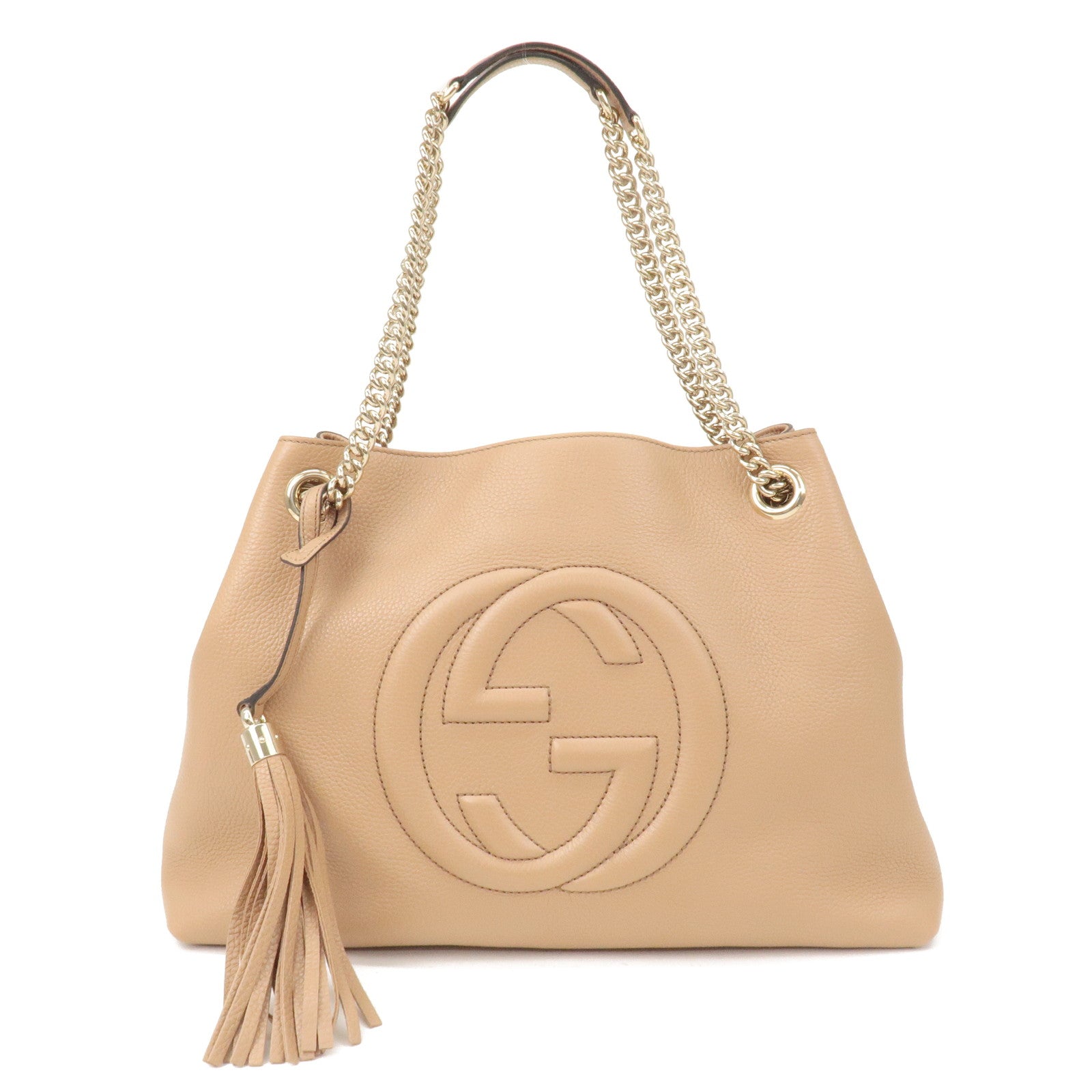 GUCCI SOHO Leather Chain Shoulder Bag Hand Bag Beige 536196