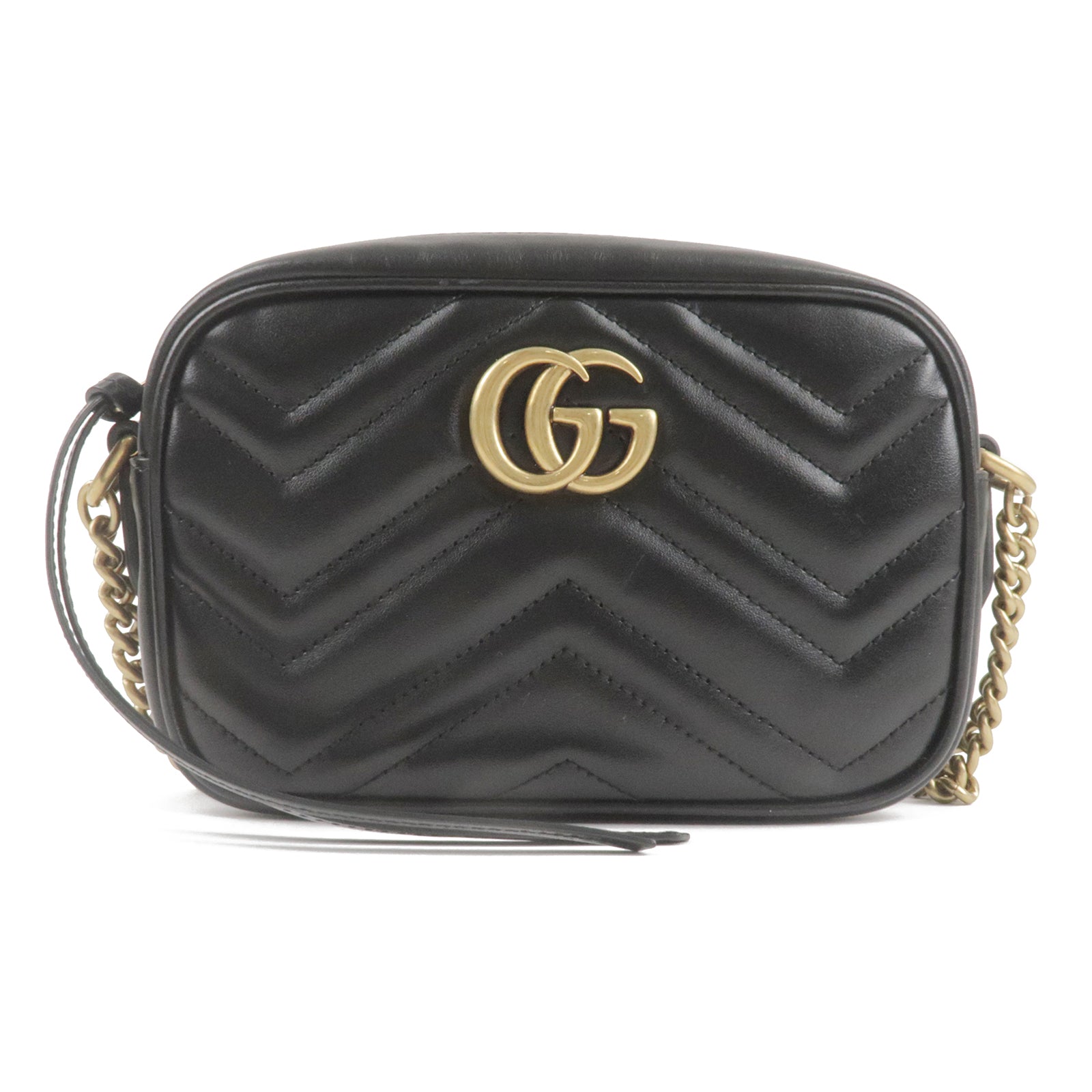 Authentic GUCCI GG Marmont Leather Chain Shoulder Bag 448065 Black Used F/S