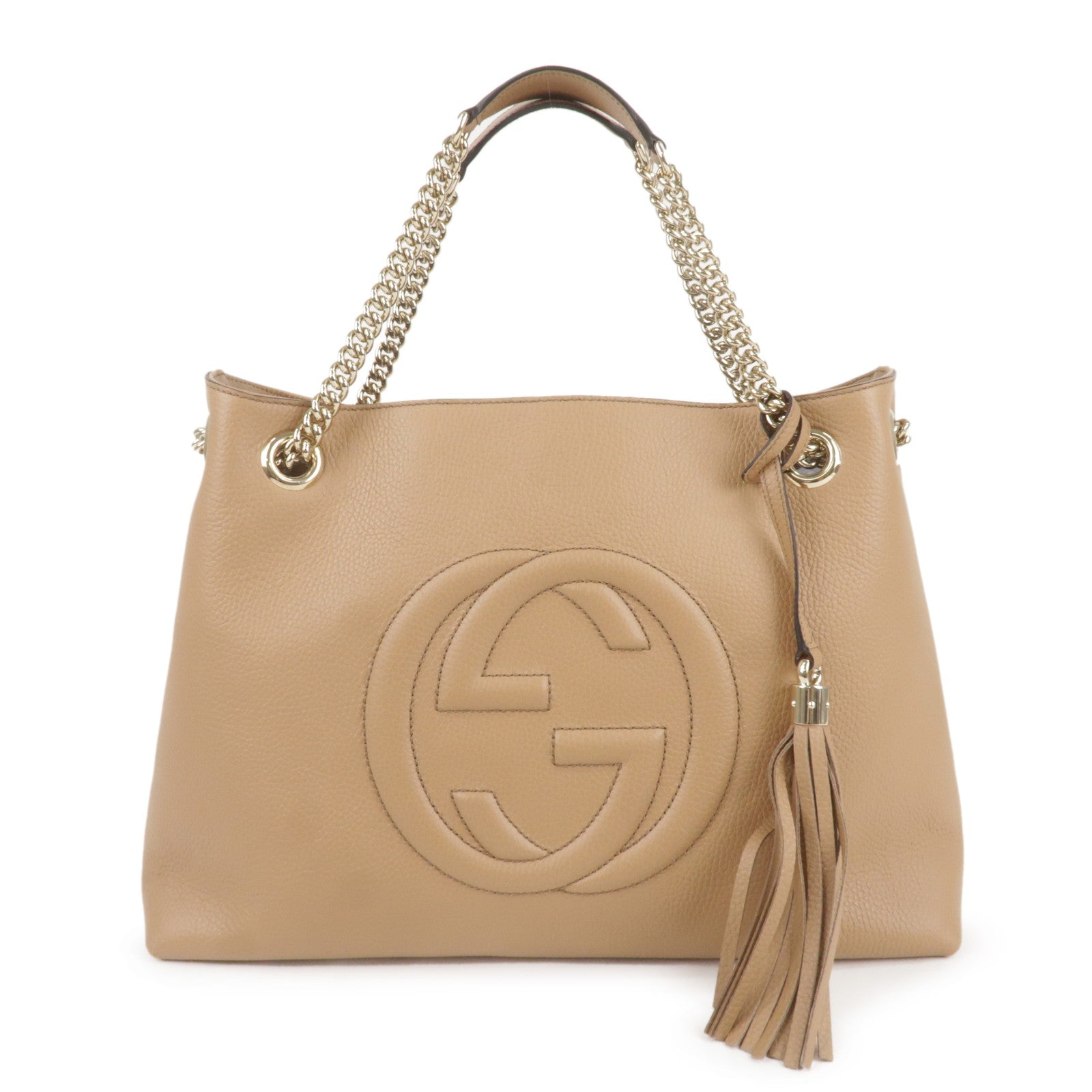 GUCCI SOHO Interlocking G Leather Chain Shoulder Bag Beige 536196