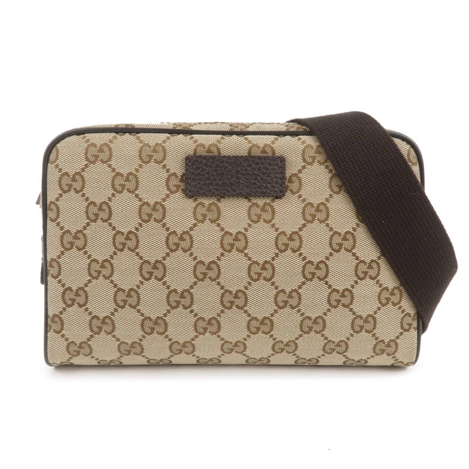 GUCCI GG Canvas Leather Waist Bag Beige Brown 449174