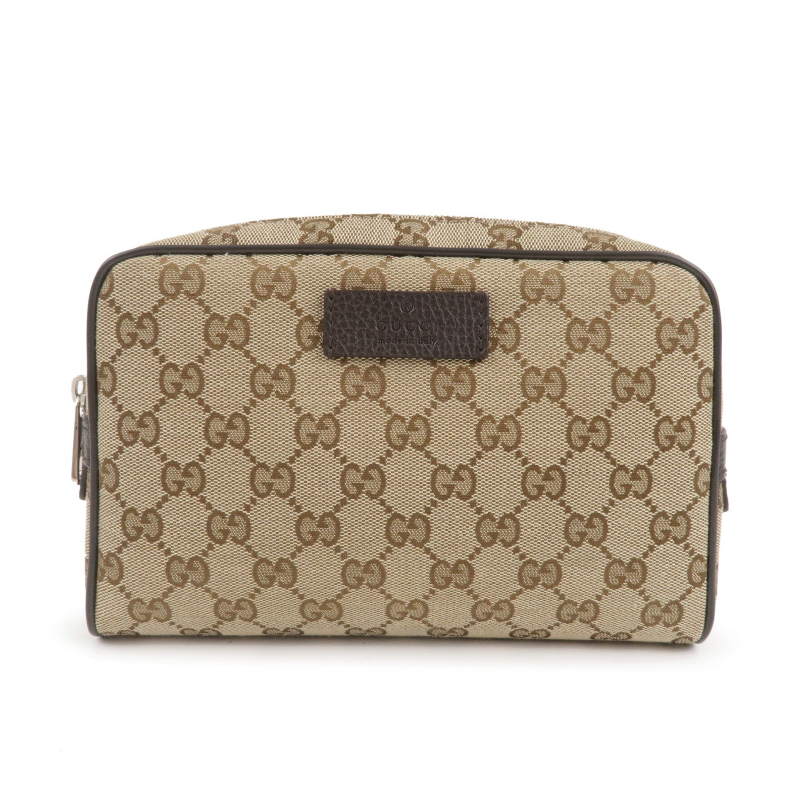 GUCCI GG Canvas Leather Waist Bag Beige Brown 449174