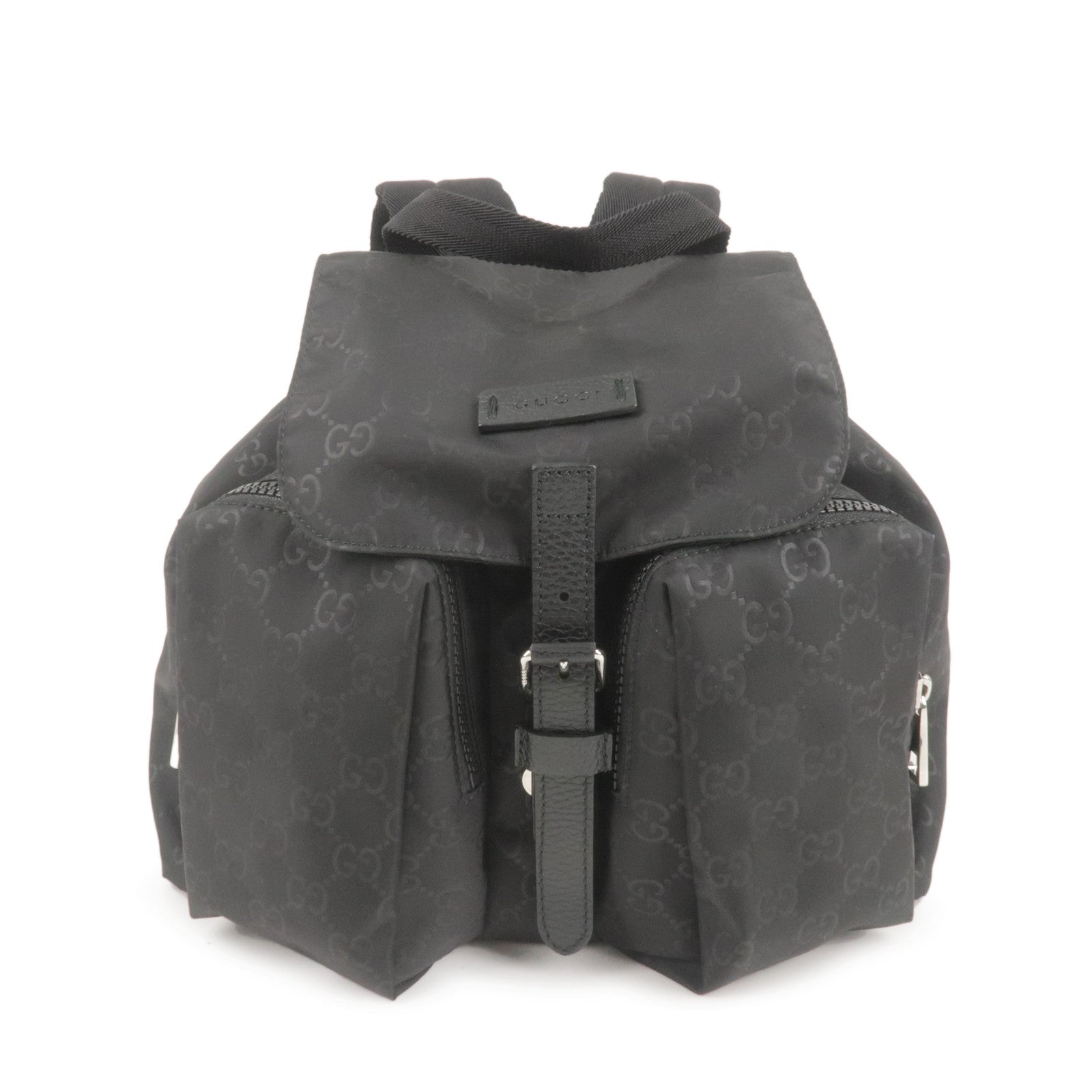 GUCCI GG Nylon Leather Back Pack Ruck Sack Black 406361