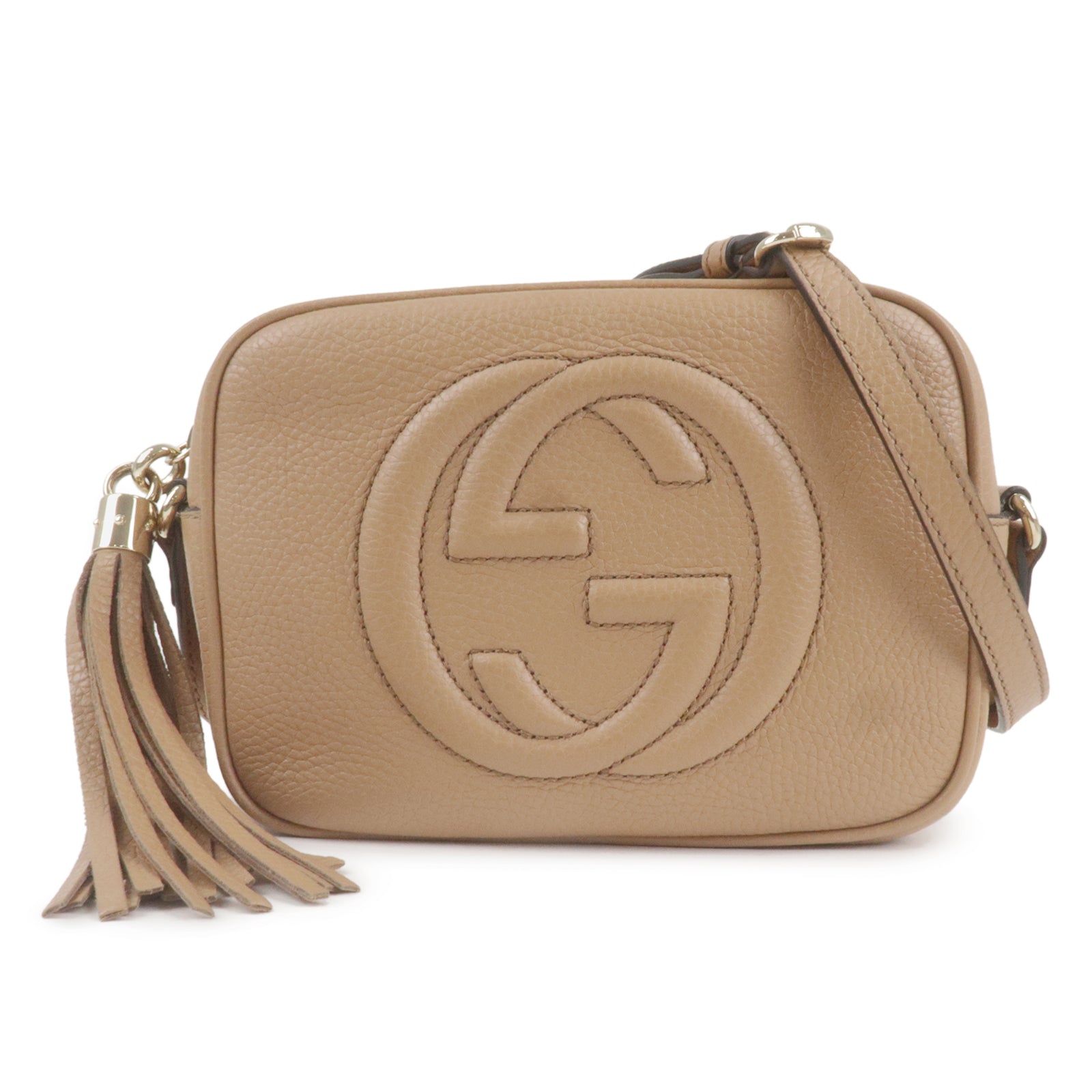 GUCCI SOHO Small Disco Leather Shoulder Bag Beige 308364