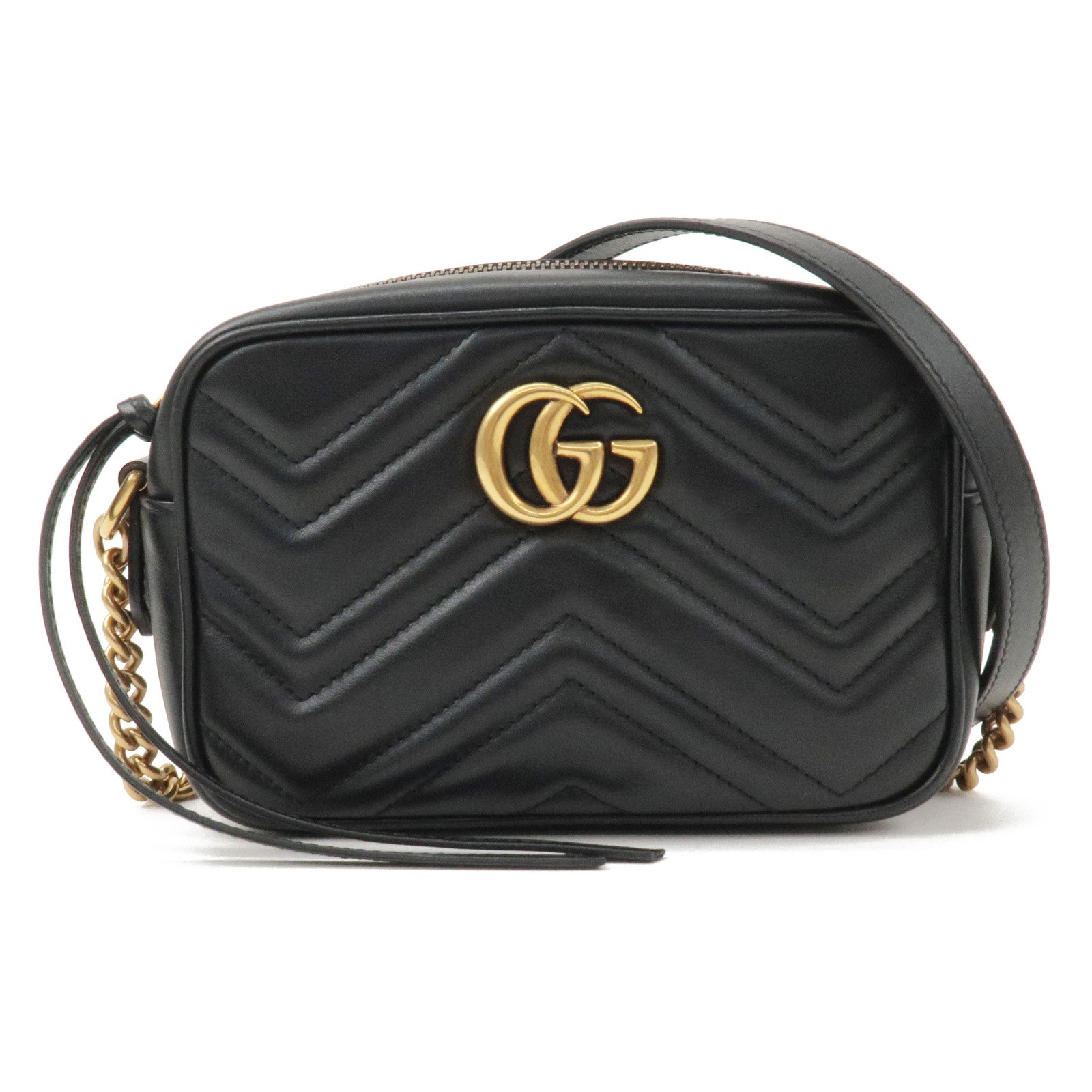 GUCCI GG Marmont Leather Chain Shoulder Bag Black 448065