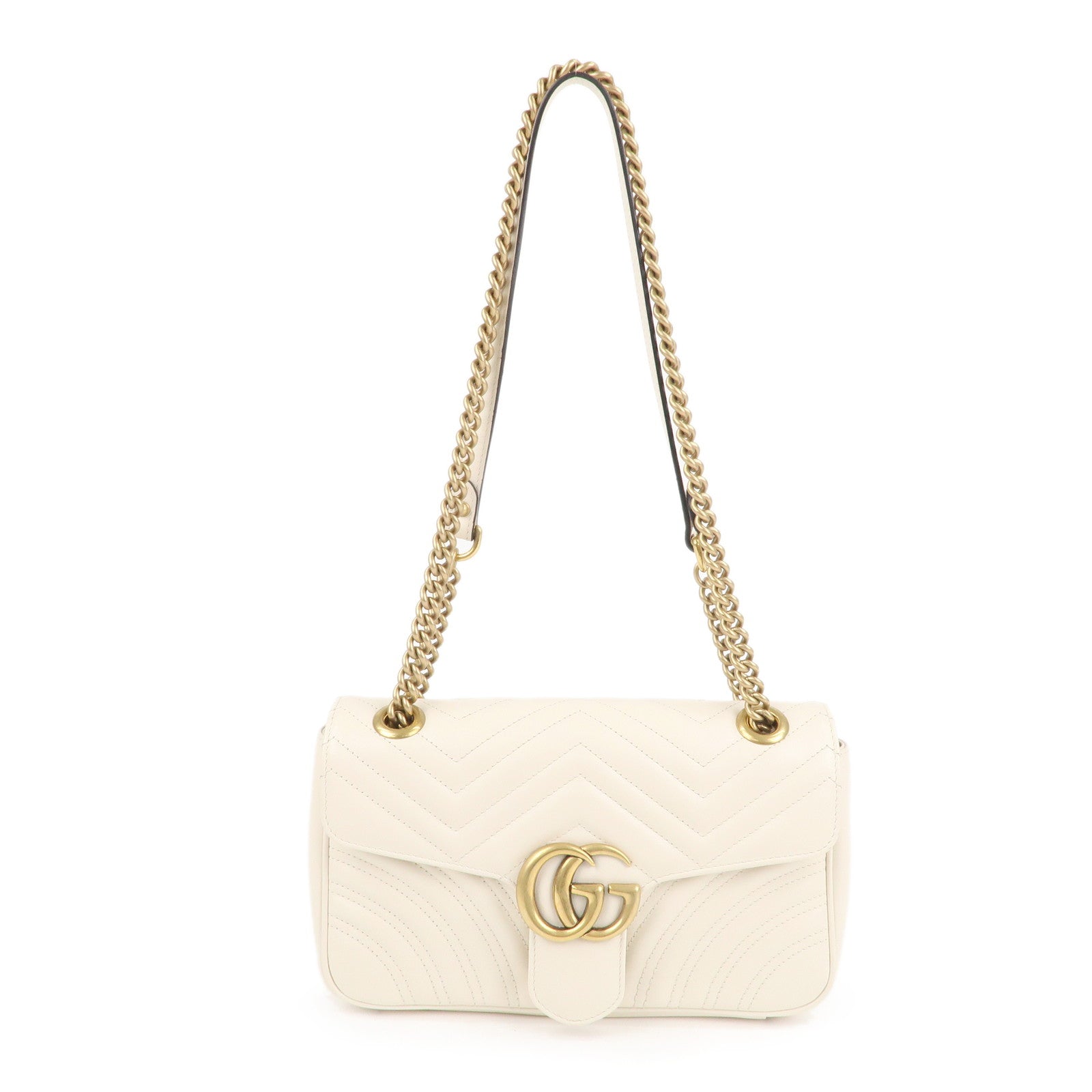 GUCCI GG Marmont Leather Chain Shoulder Bag Ivory 443497