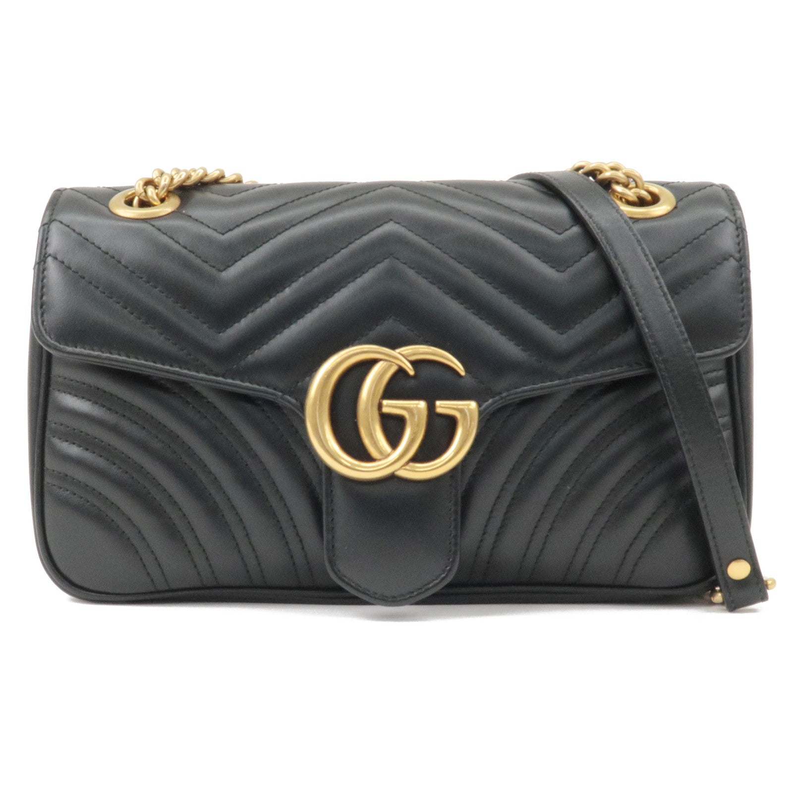 GUCCI GG Marmont Leather Chain Crossbody Shoulder Bag Black 443497