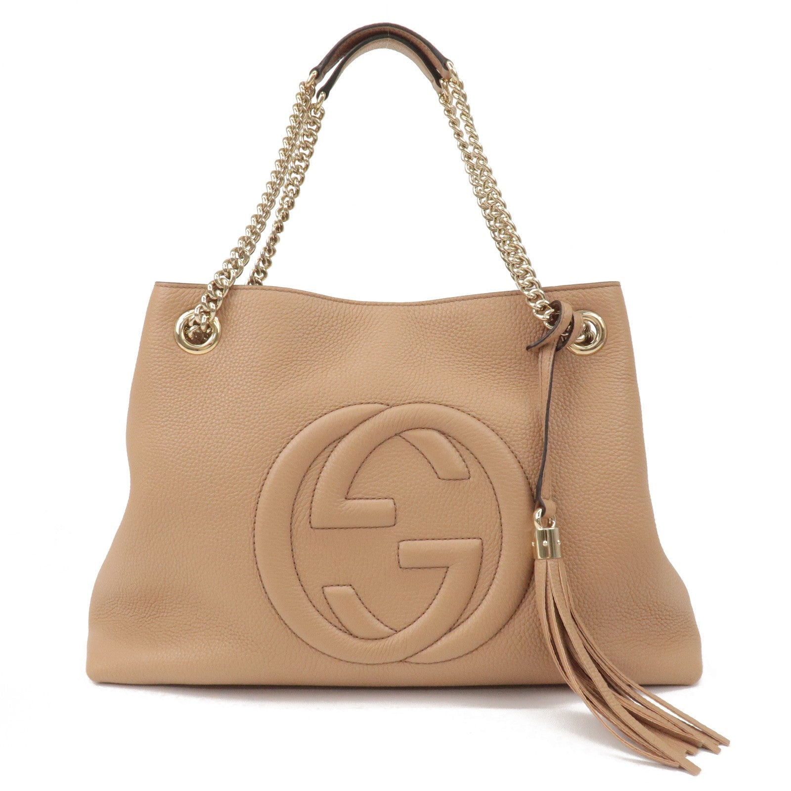 GUCCI SOHO Interlocking G Leather Chain Shoulder Bag Beige 536196