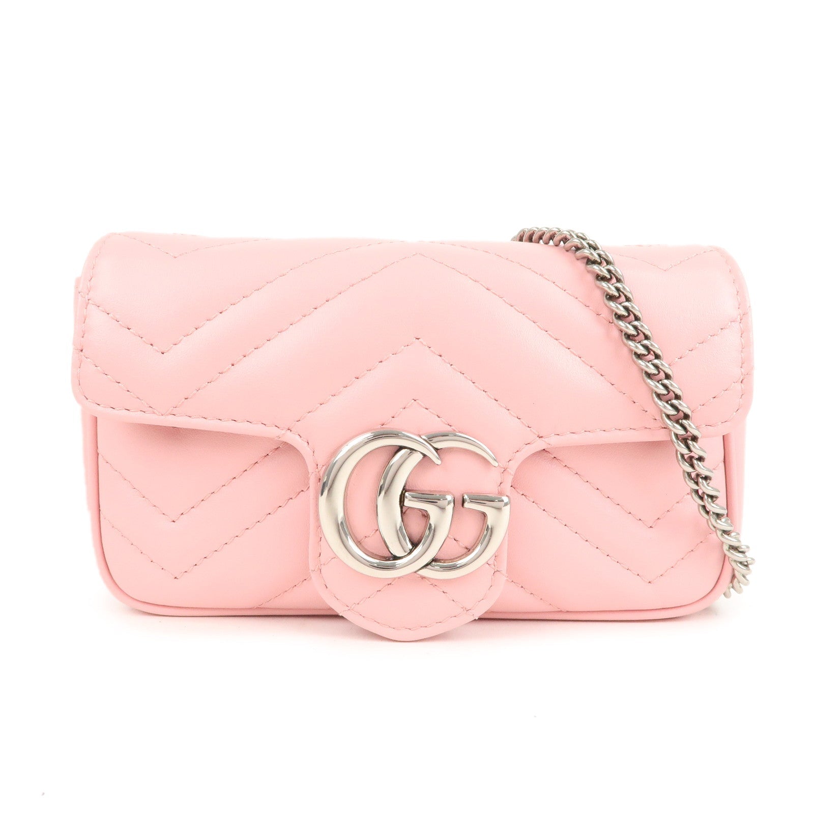 GUCCI GG Marmont Leather Super Mini Shoulder Bag Pink 476433