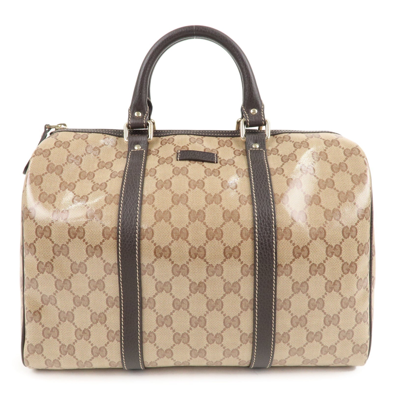 GUCCI GG Crystal Leather Boston Bag Hand bag Beige Brown 265697