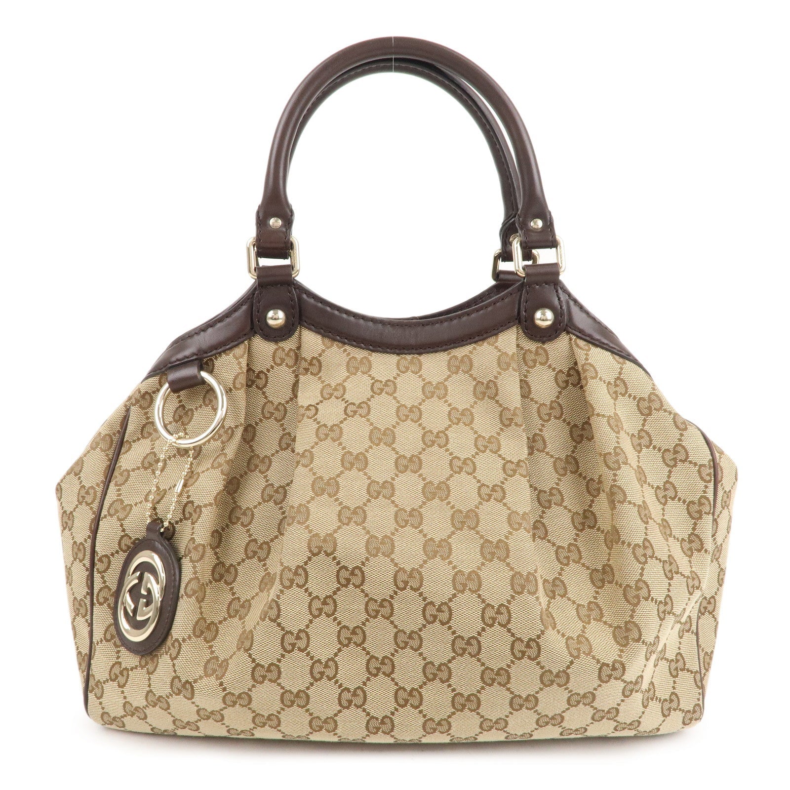 GUCCI Sukey GG Canvas Leather Hand Bag Beige Brown 211944