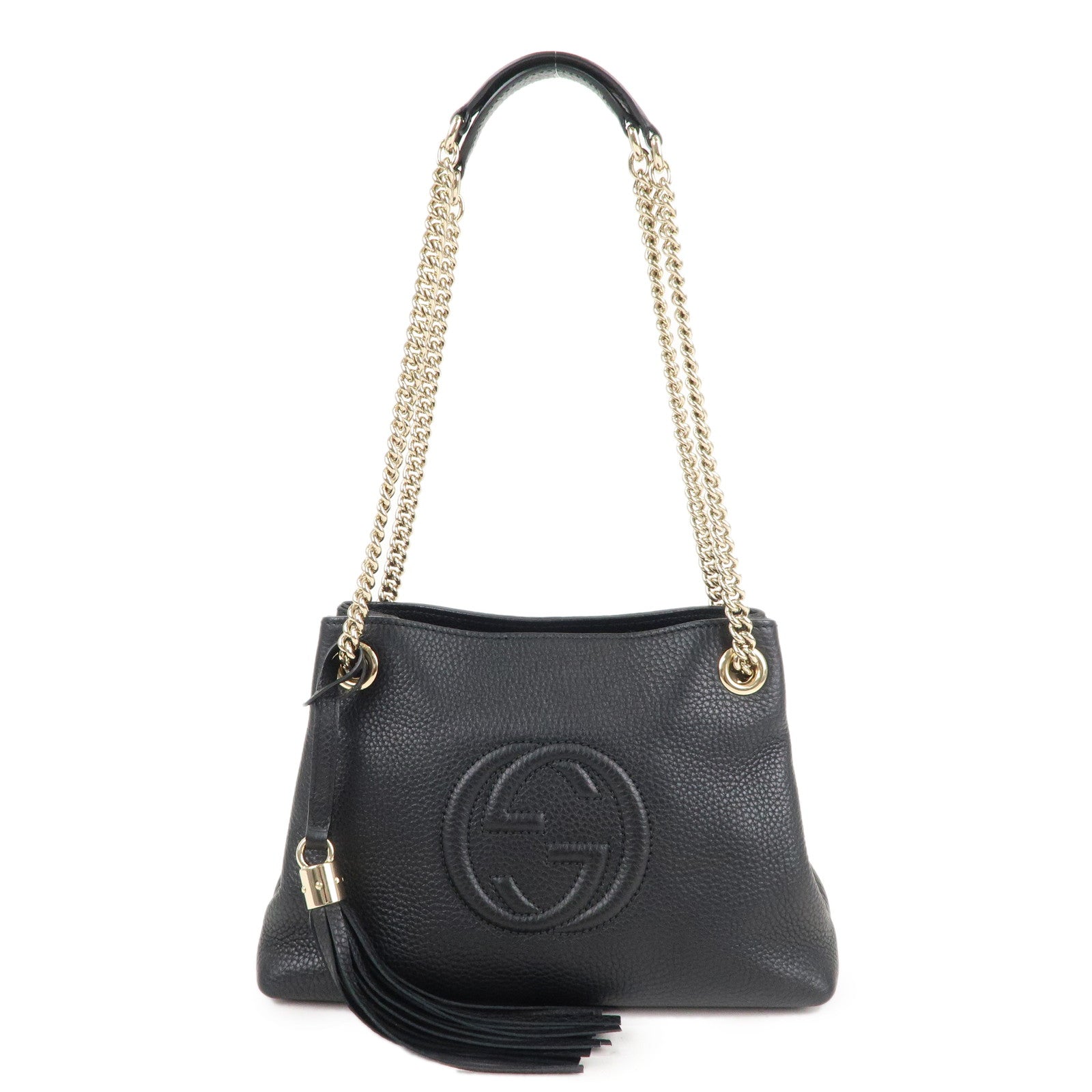 GUCCI SOHO Logo Leather Chain Shoulder Bag Black 387043